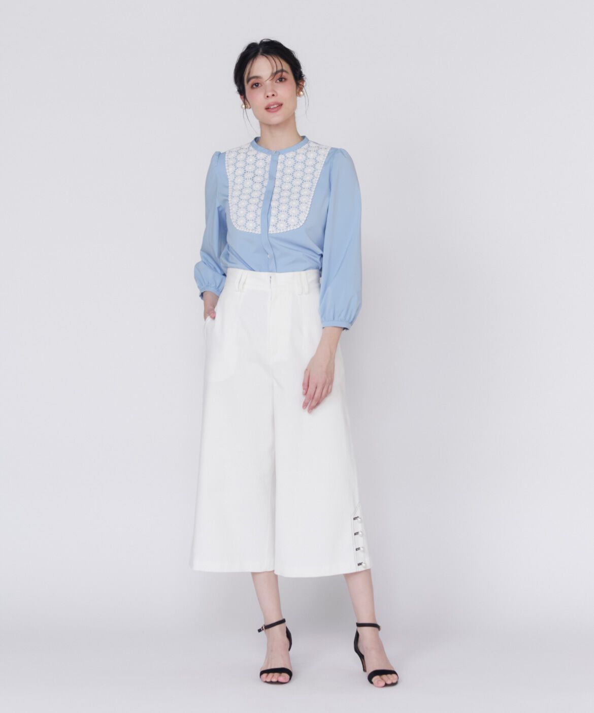 Maglie le cassetto「パールボタンデニムガウチョ」|デニム|