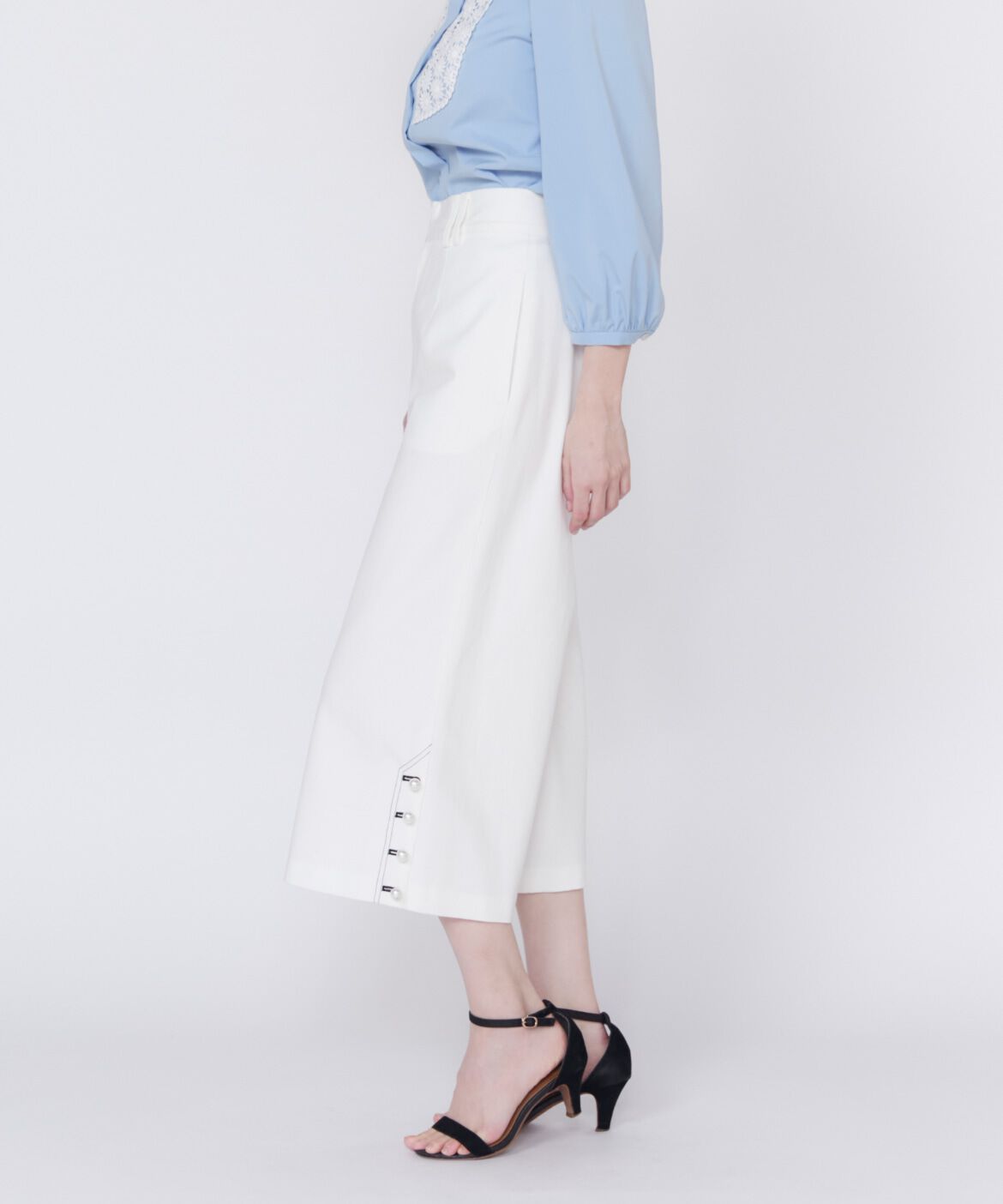 Maglie le cassetto「パールボタンデニムガウチョ」|デニム|