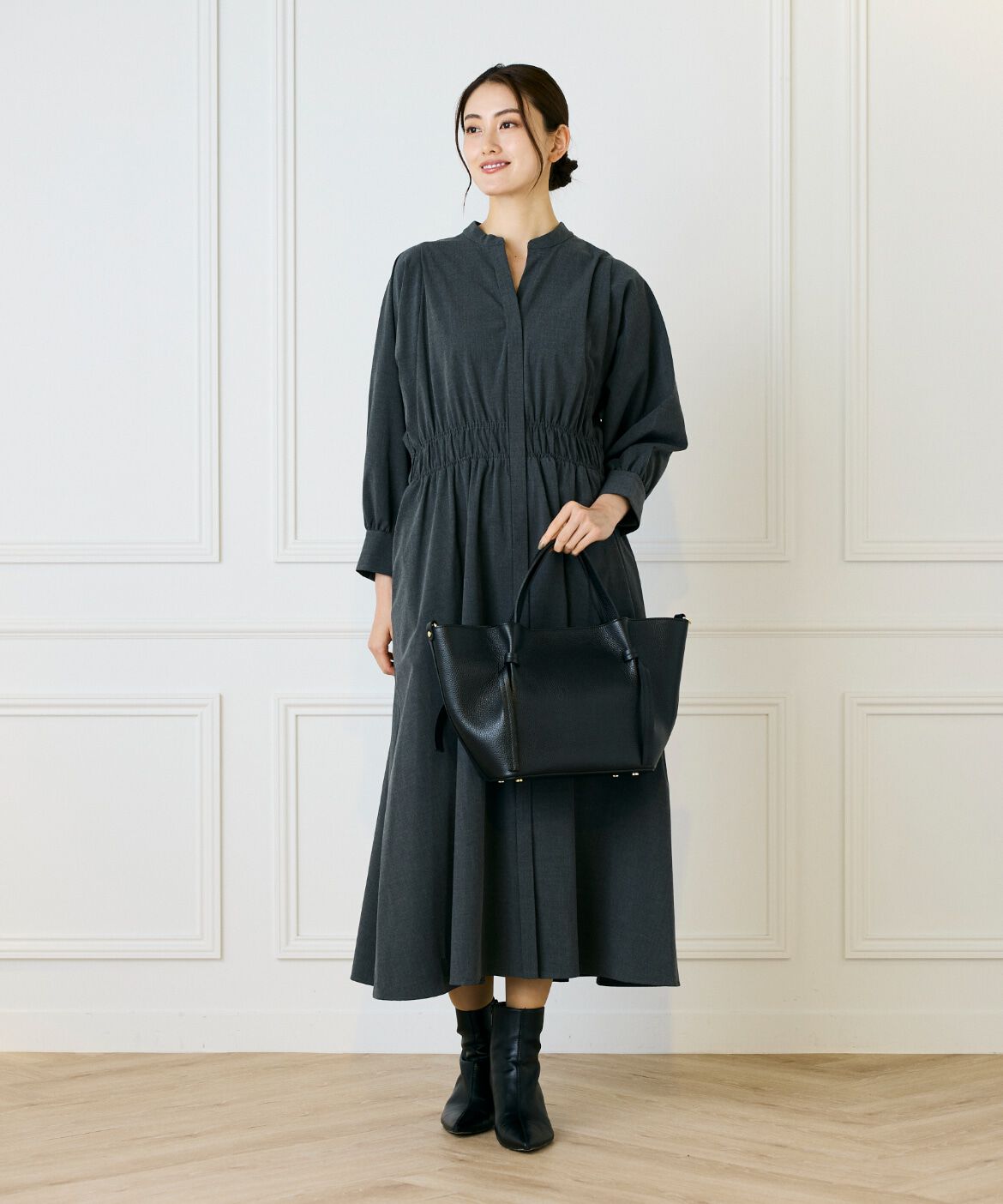 INED「《大きいサイズ》バンドカラーワンピース」|ワンピース|