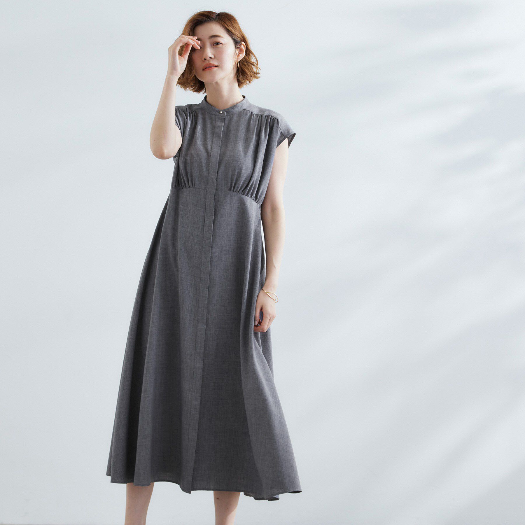grove「ウエスト高見えでスタイルアップ　上品スタンドカラーシャツワンピース」|ワンピース|