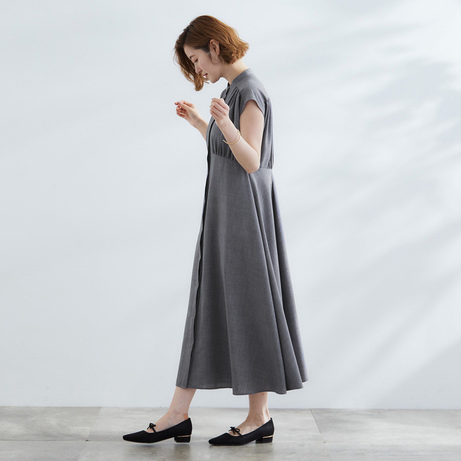 grove「ウエスト高見えでスタイルアップ　上品スタンドカラーシャツワンピース」|ワンピース|