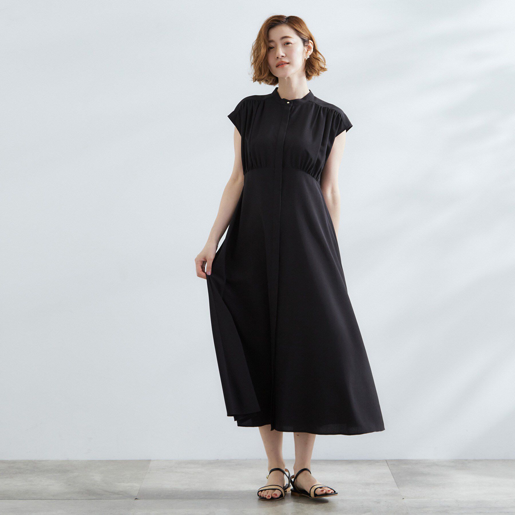 grove「ウエスト高見えでスタイルアップ　上品スタンドカラーシャツワンピース」|ワンピース|