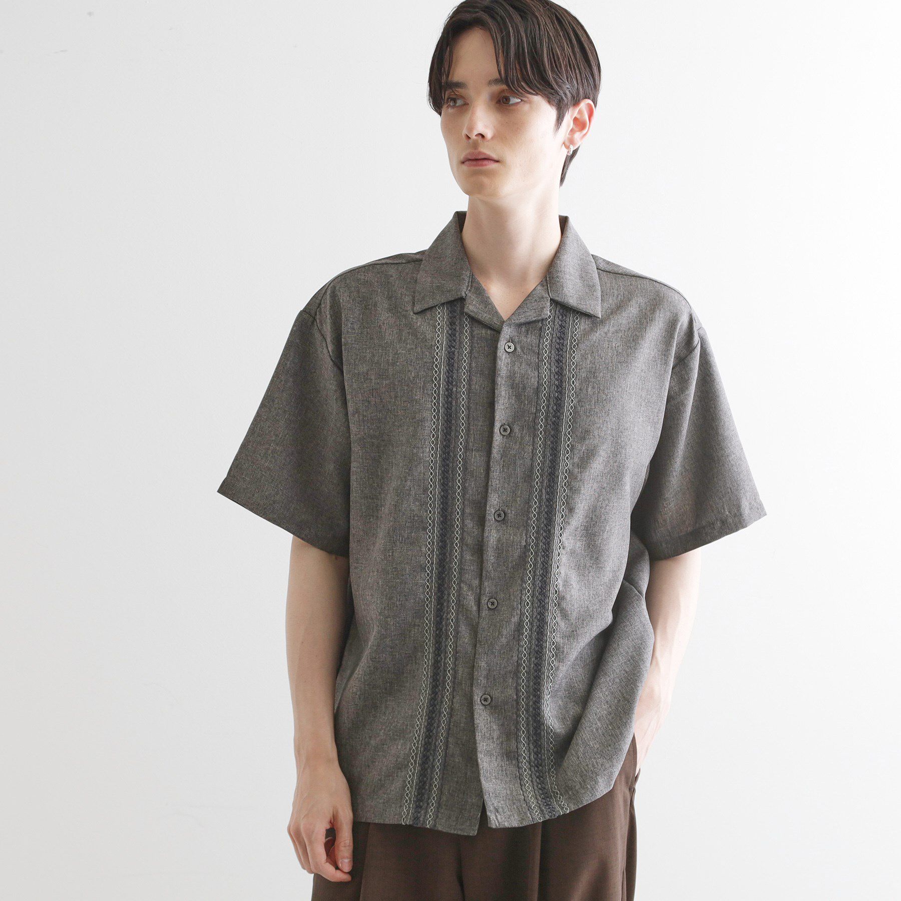 tk.TAKEO KIKUCHI「コード刺繍シャツ」|シャツ・ブラウス|チャコールグレー(0