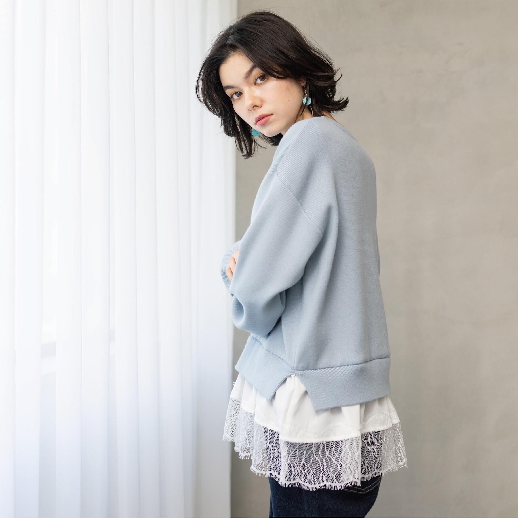 OPAQUE.CLIP「裾レースドッキングニット」|ニット・セーター|