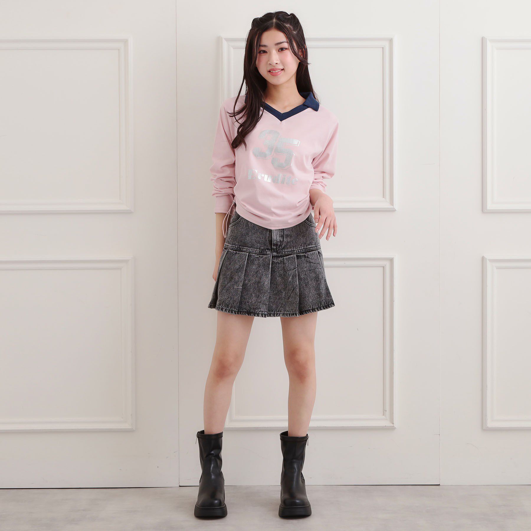 PINK-latte「衿付き箔ナンバーロンT」|Tシャツ・カットソー|