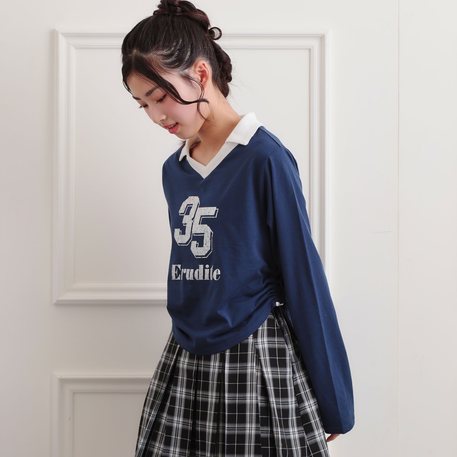 PINK-latte「衿付き箔ナンバーロンT」|Tシャツ・カットソー|