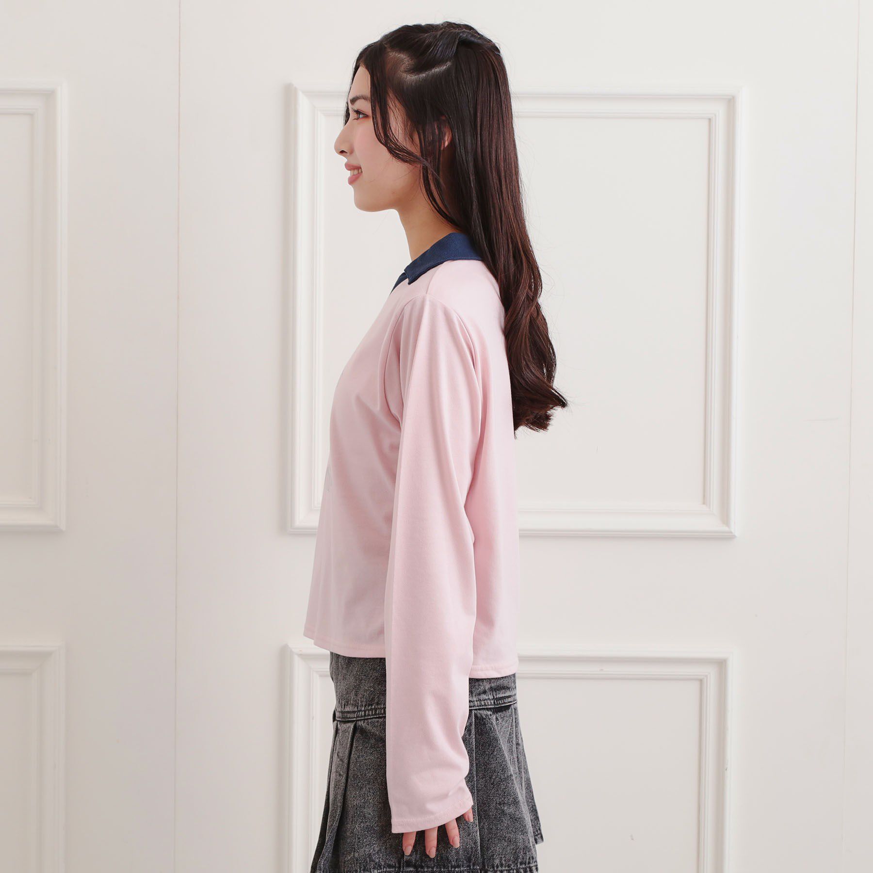 PINK-latte「衿付き箔ナンバーロンT」|Tシャツ・カットソー|