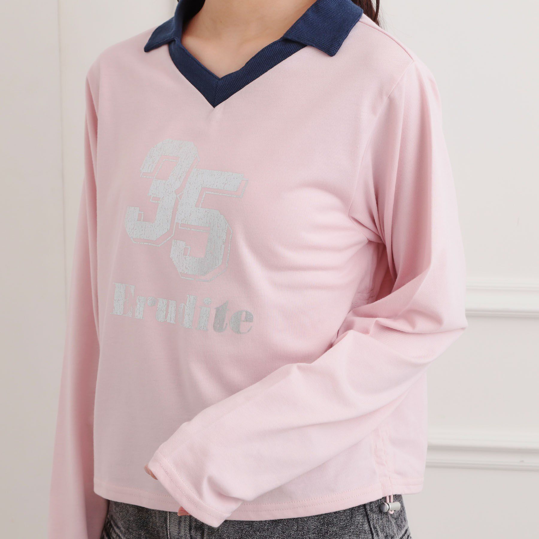 PINK-latte「衿付き箔ナンバーロンT」|Tシャツ・カットソー|