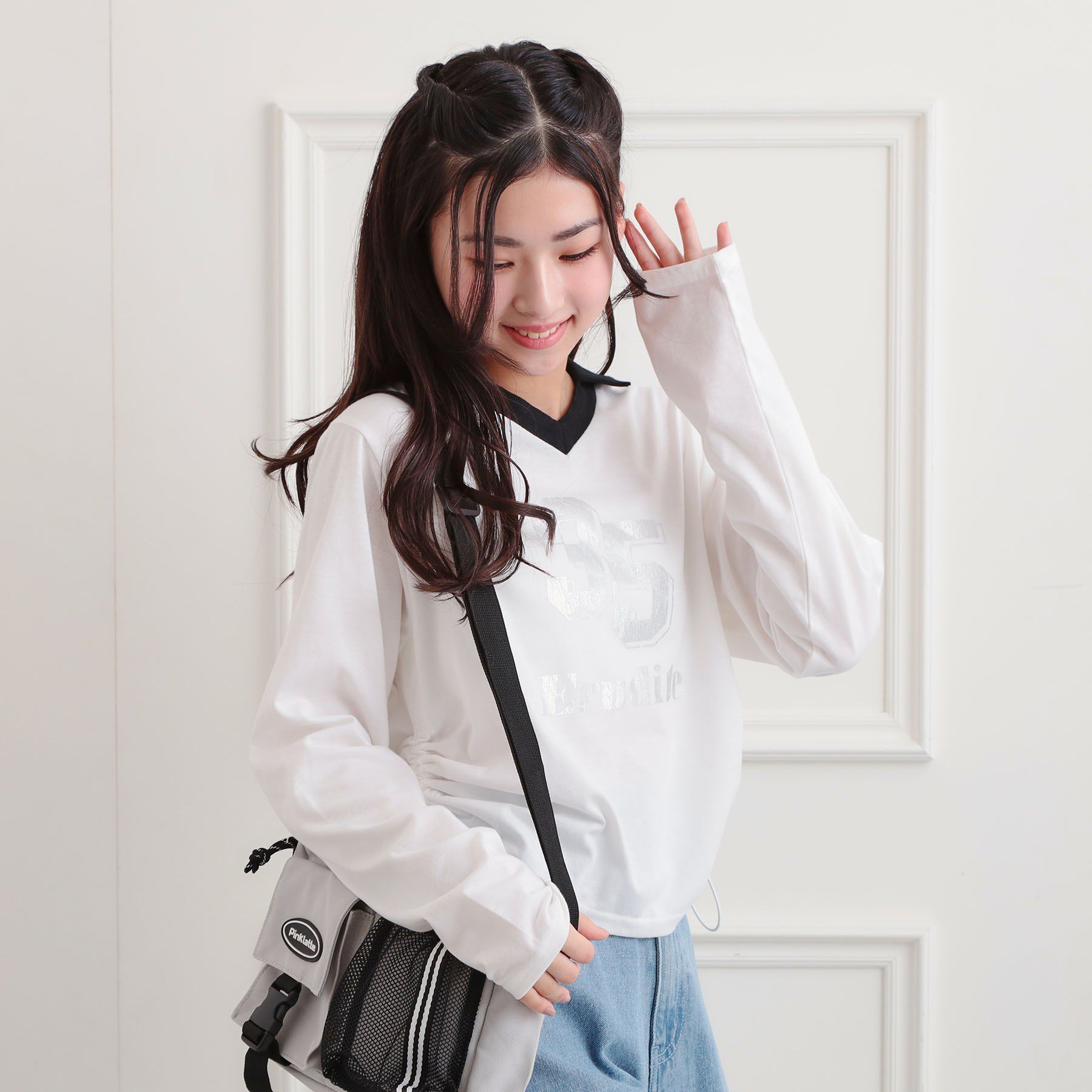 PINK-latte「衿付き箔ナンバーロンT」|Tシャツ・カットソー|