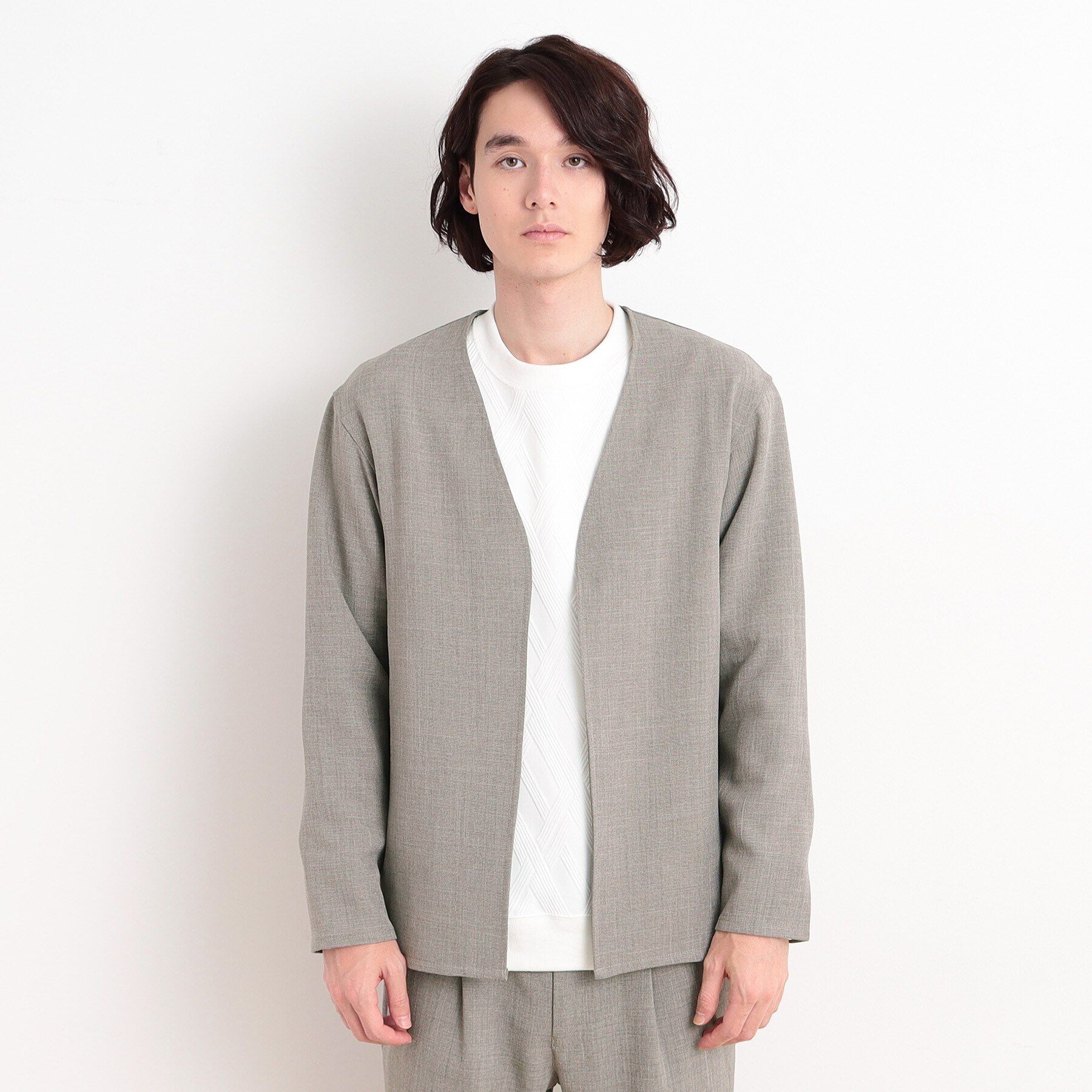 THE SHOP TK「【CAVIAN/キャビアン】リサイクルシャークスキンノーカラーカーディガン セットアップ可」|カーディガン|