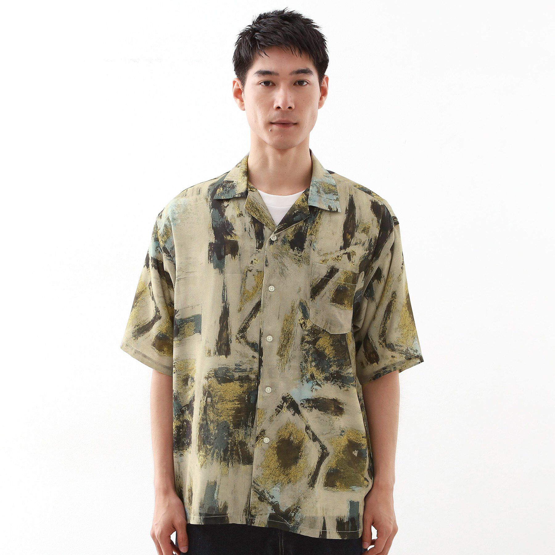 THE SHOP TK「アートプリントメッシュ半袖シャツ　【洗濯機OK】」|シャツ・ブラウス|