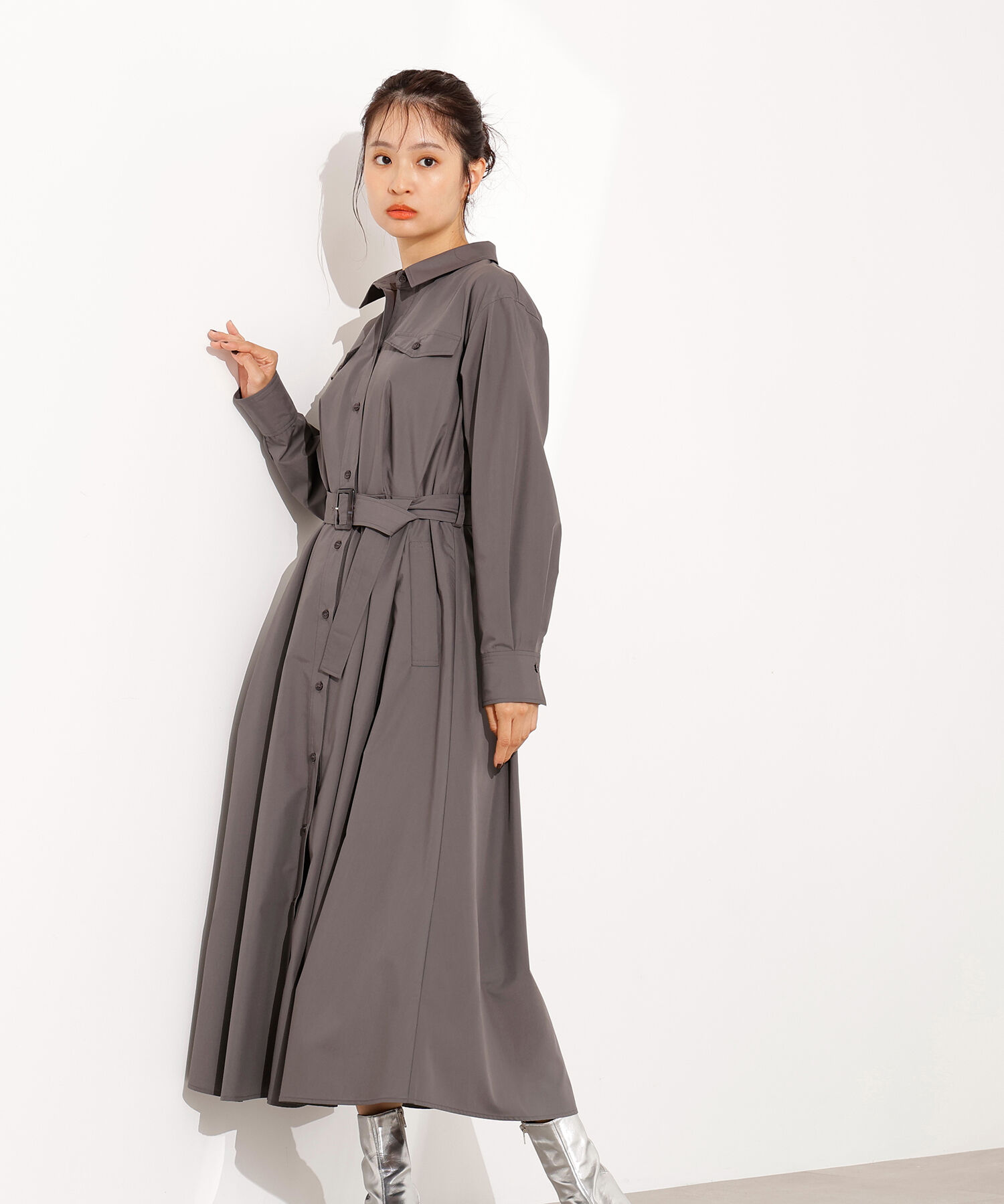  「タック入りシャツワンピース」|ワンピース|