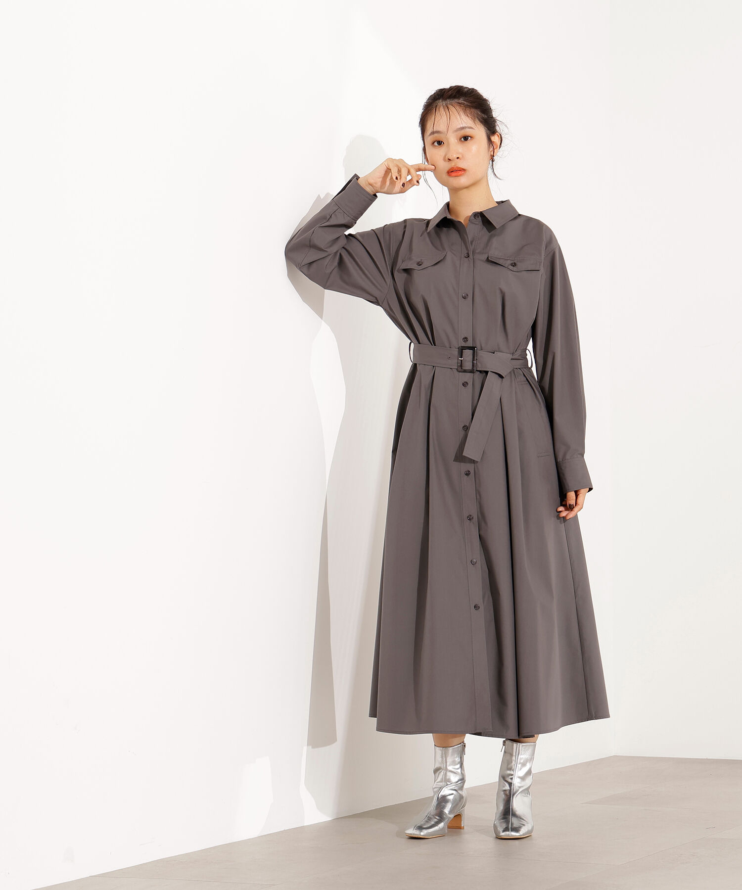  「タック入りシャツワンピース」|ワンピース|