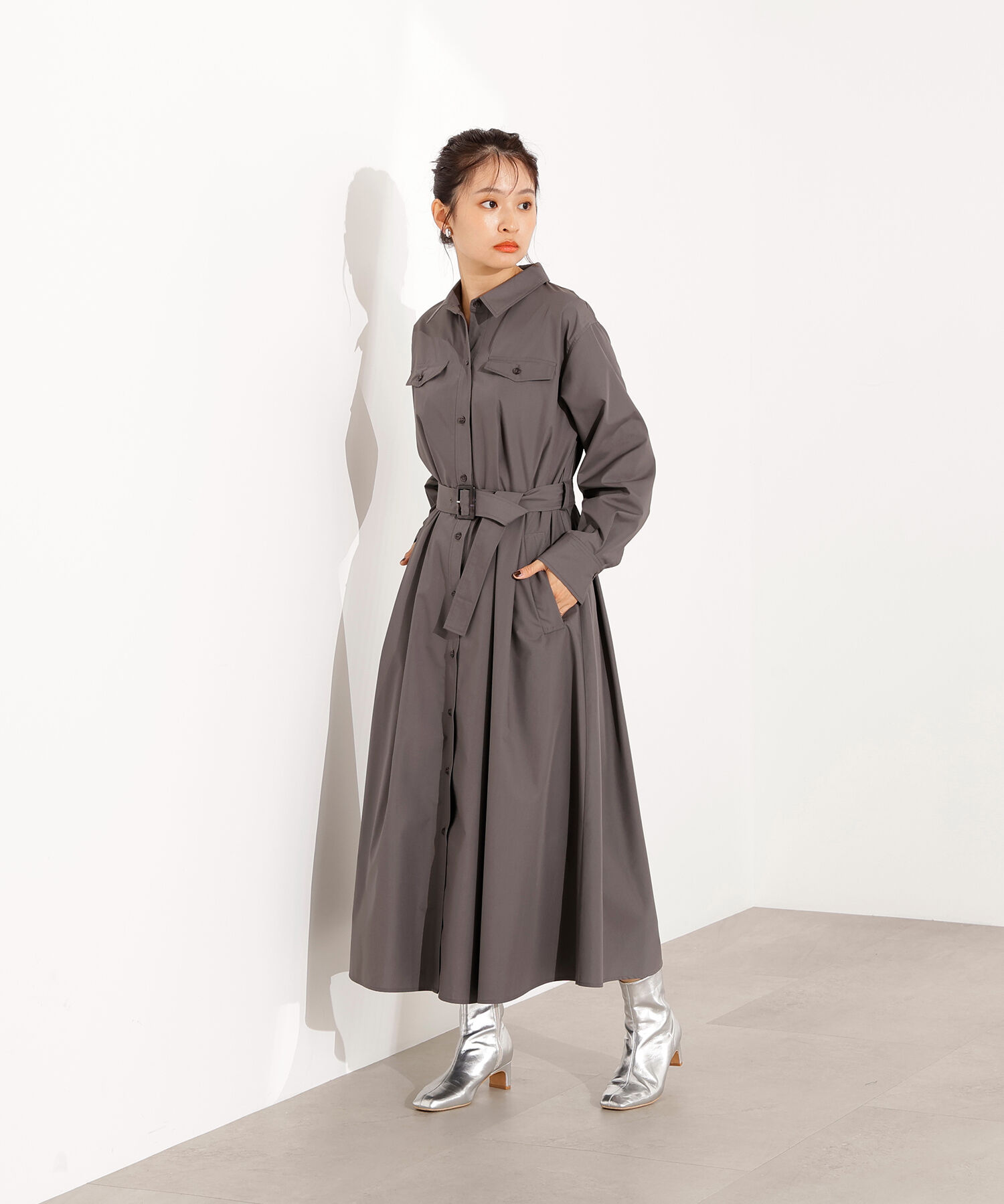  「タック入りシャツワンピース」|ワンピース|