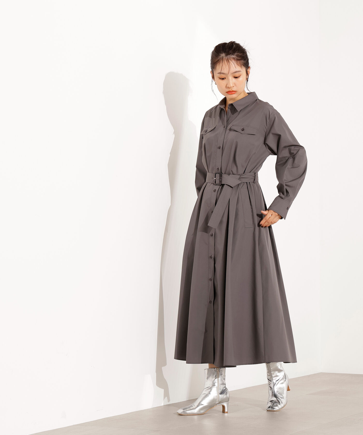  「タック入りシャツワンピース」|ワンピース|