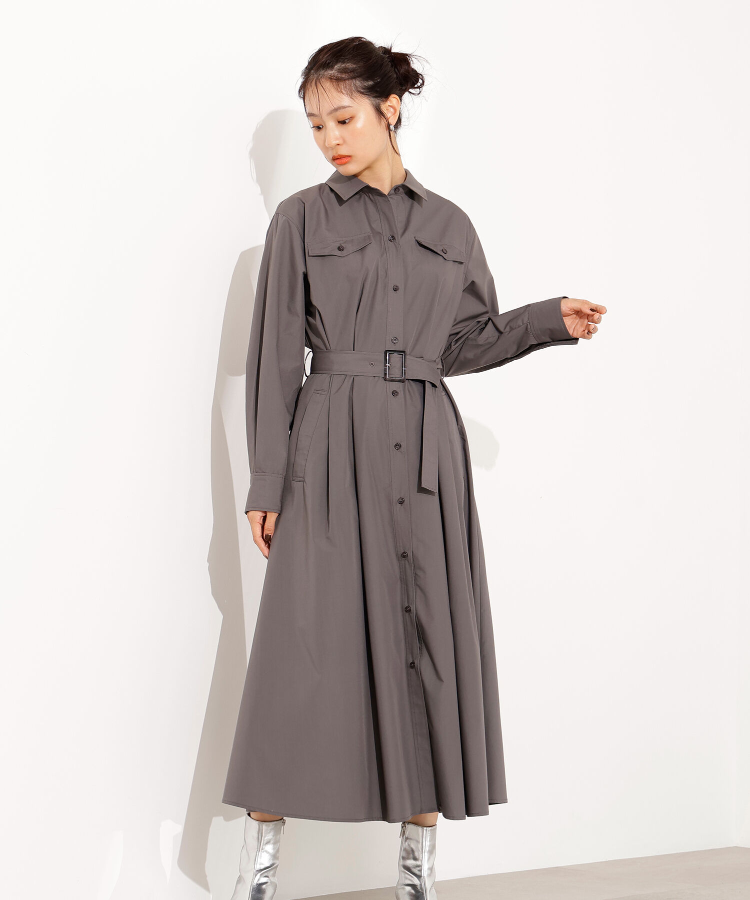  「タック入りシャツワンピース」|ワンピース|