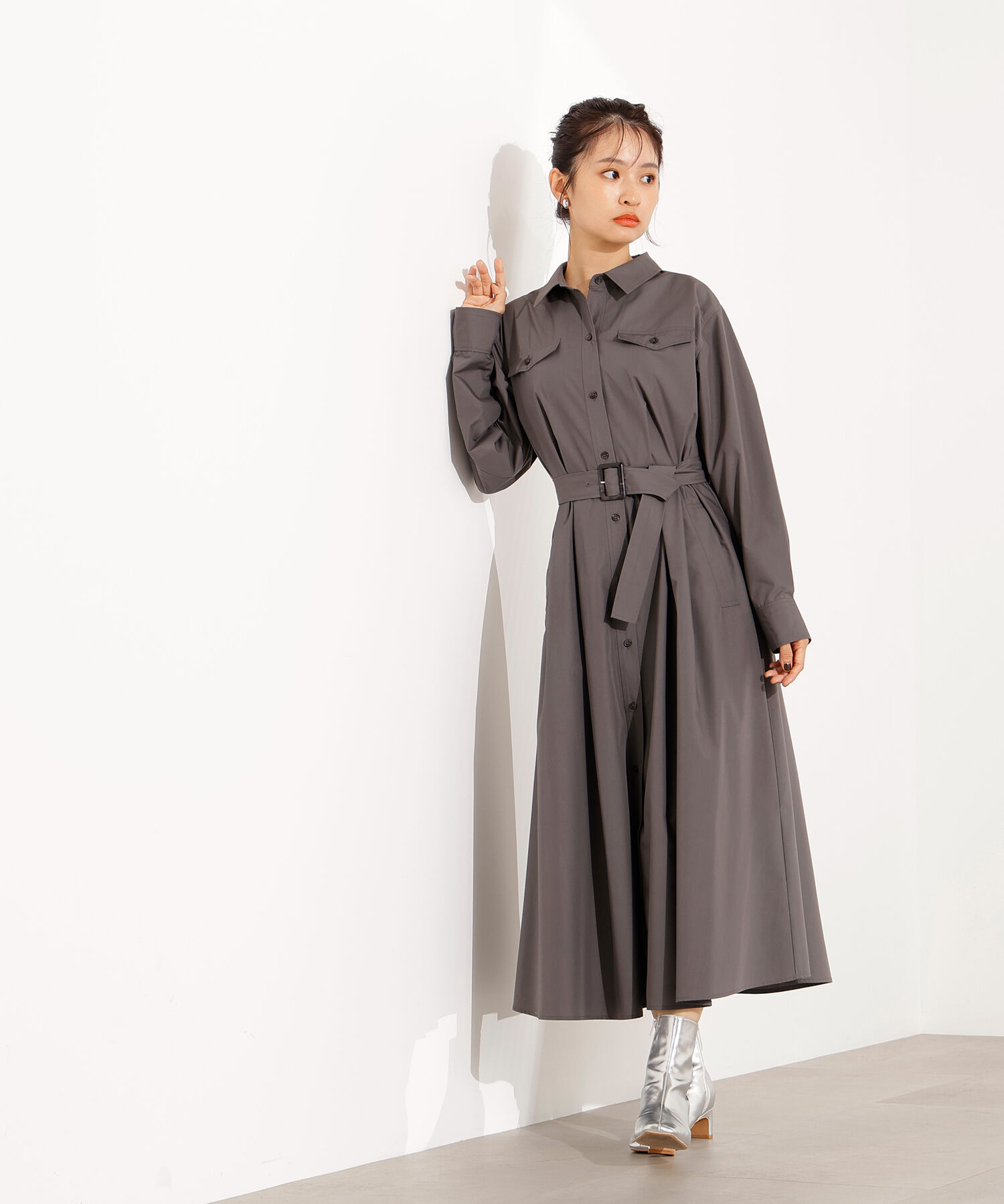  「タック入りシャツワンピース」|ワンピース|