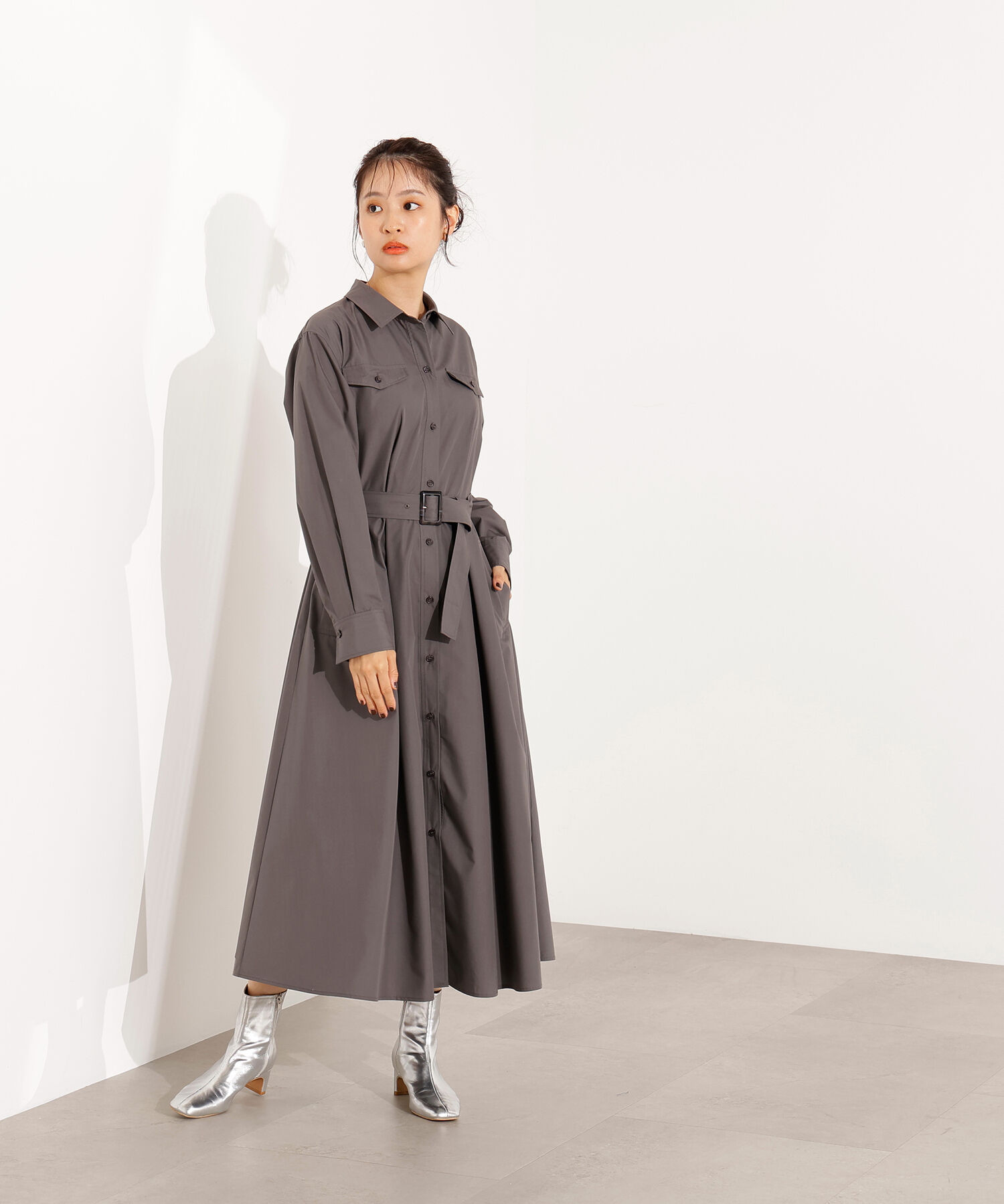  「タック入りシャツワンピース」|ワンピース|