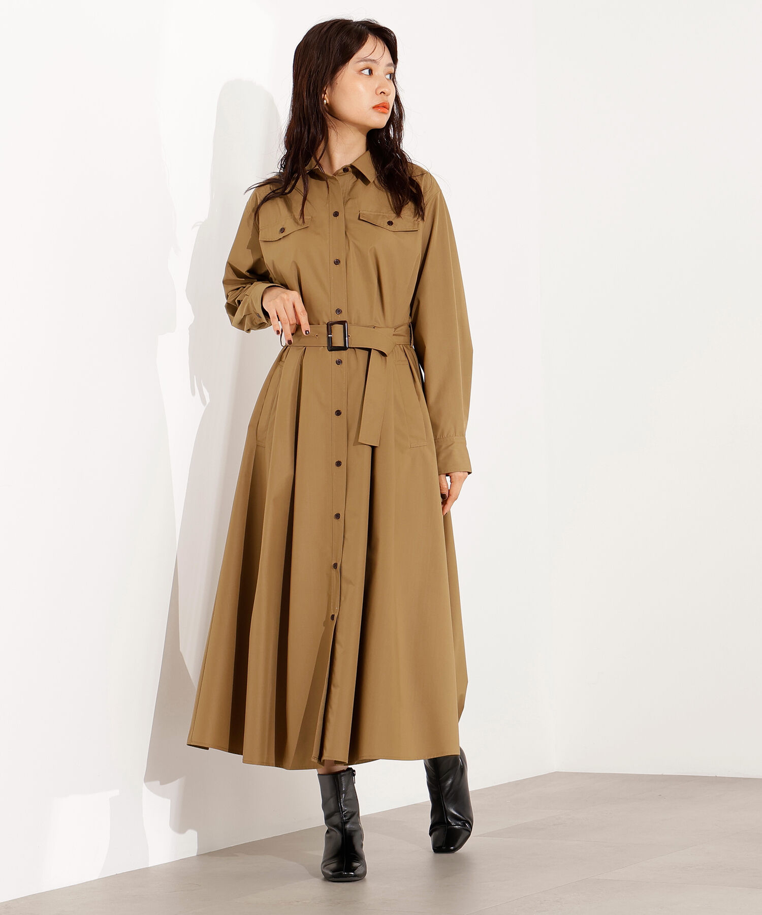  「タック入りシャツワンピース」|ワンピース|