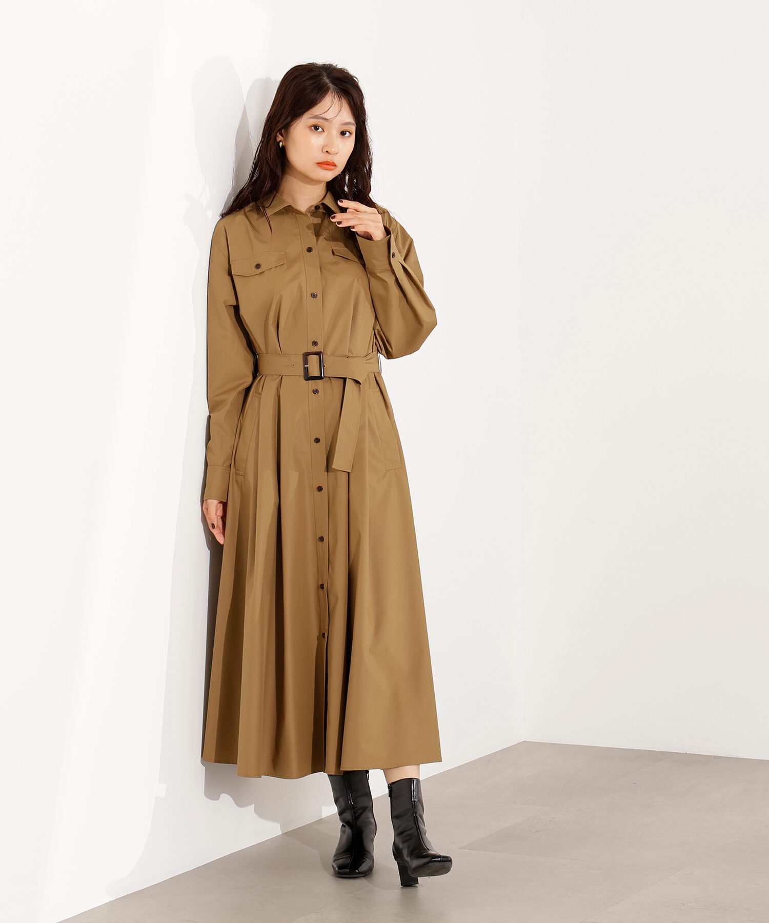  「タック入りシャツワンピース」|ワンピース|