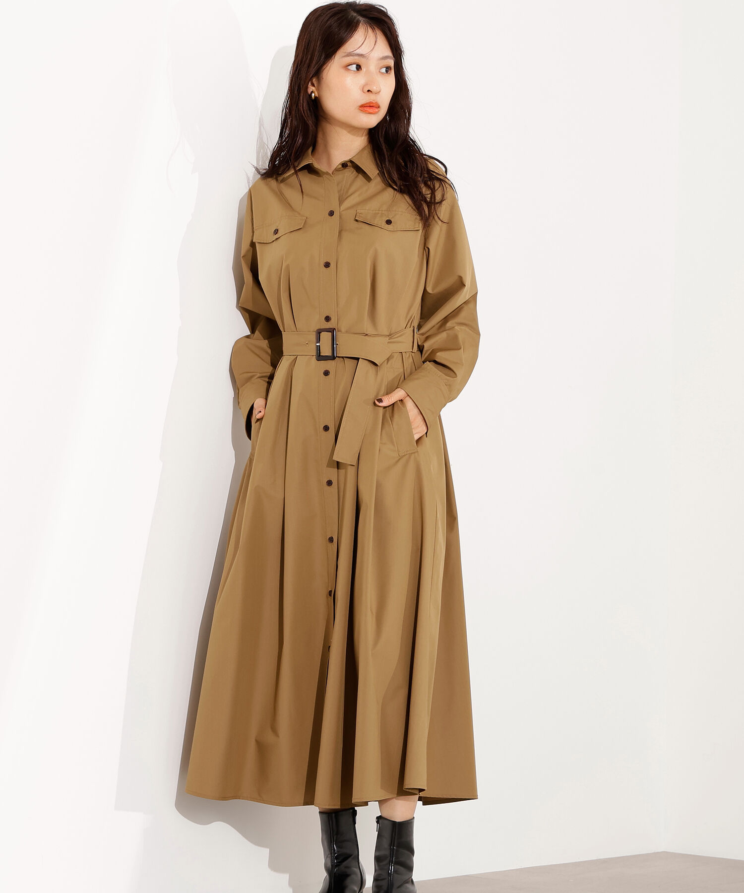  「タック入りシャツワンピース」|ワンピース|