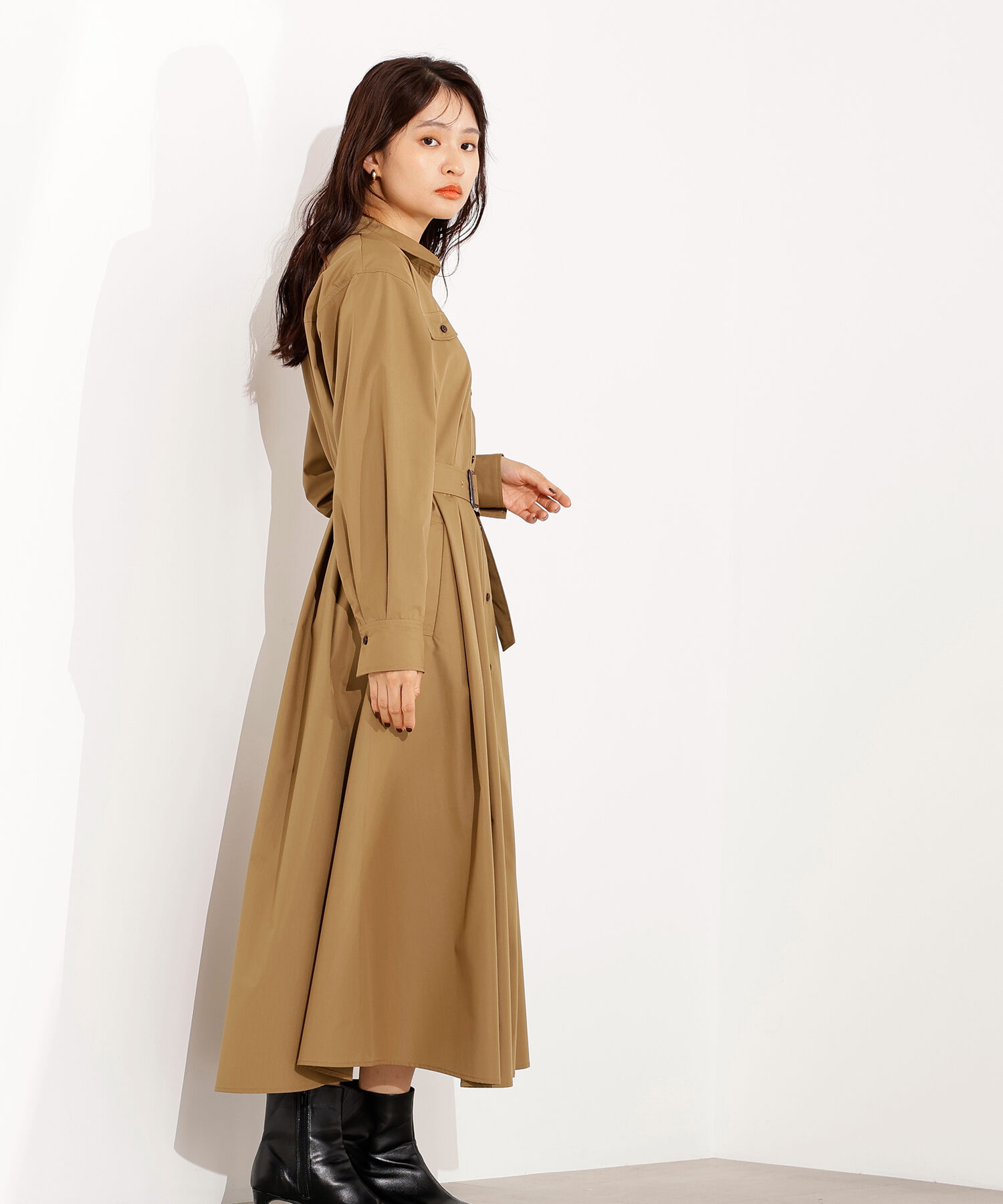  「タック入りシャツワンピース」|ワンピース|