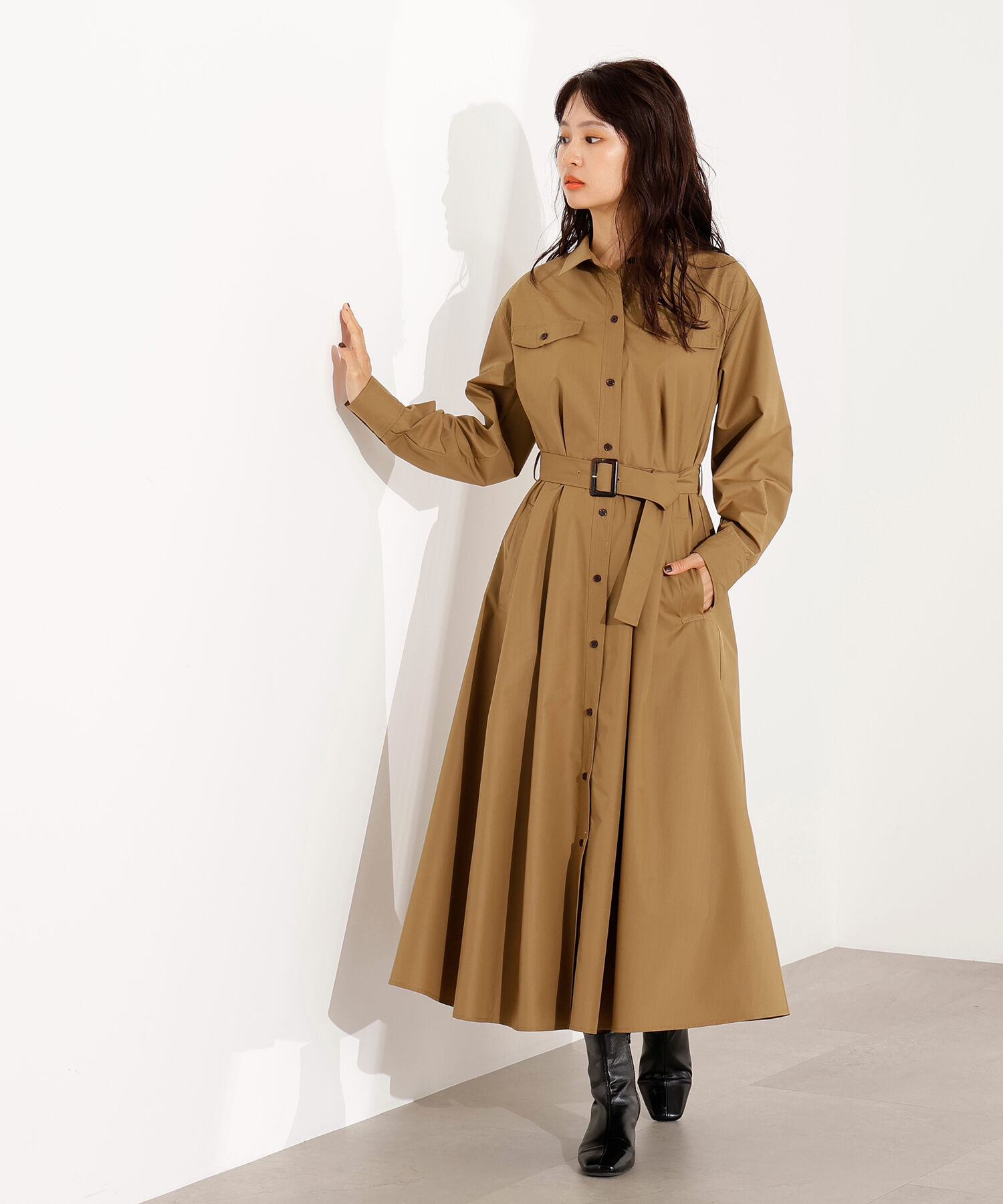  「タック入りシャツワンピース」|ワンピース|