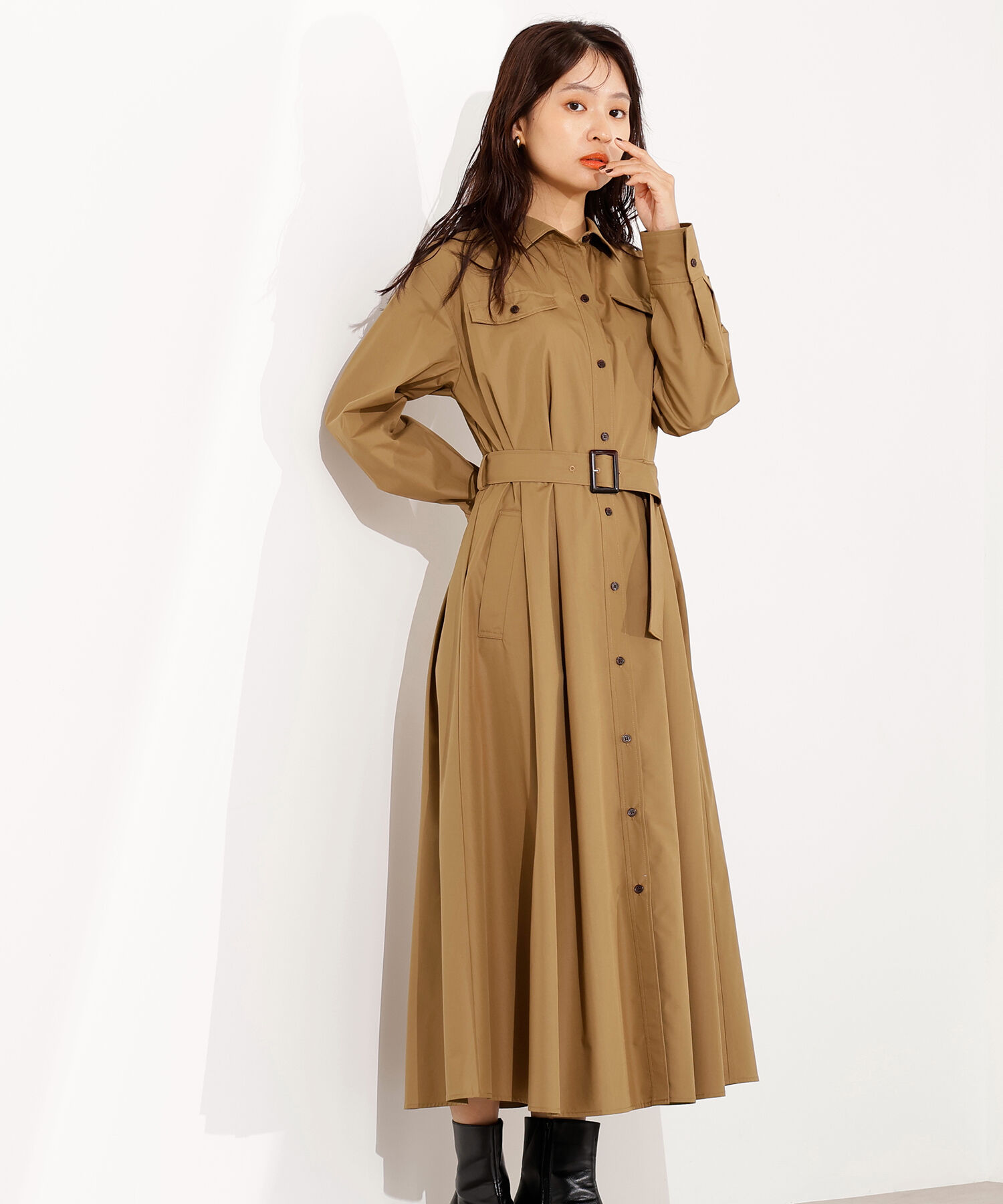  「タック入りシャツワンピース」|ワンピース|