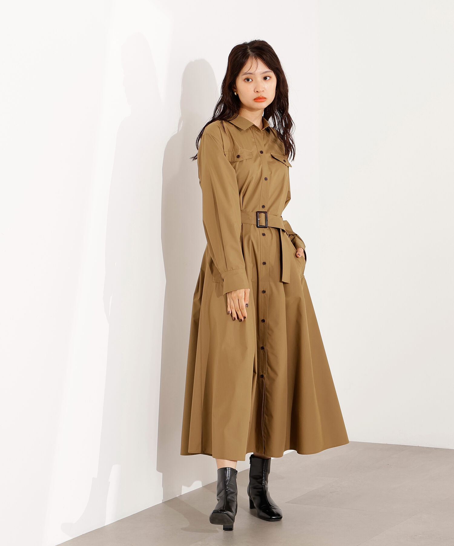  「タック入りシャツワンピース」|ワンピース|