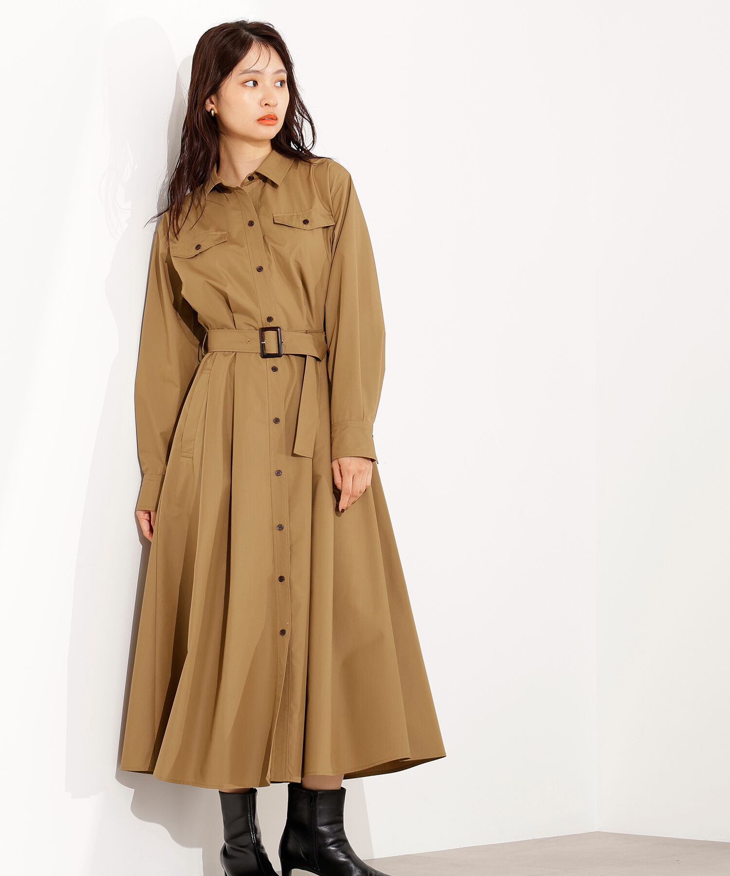  「タック入りシャツワンピース」|ワンピース|