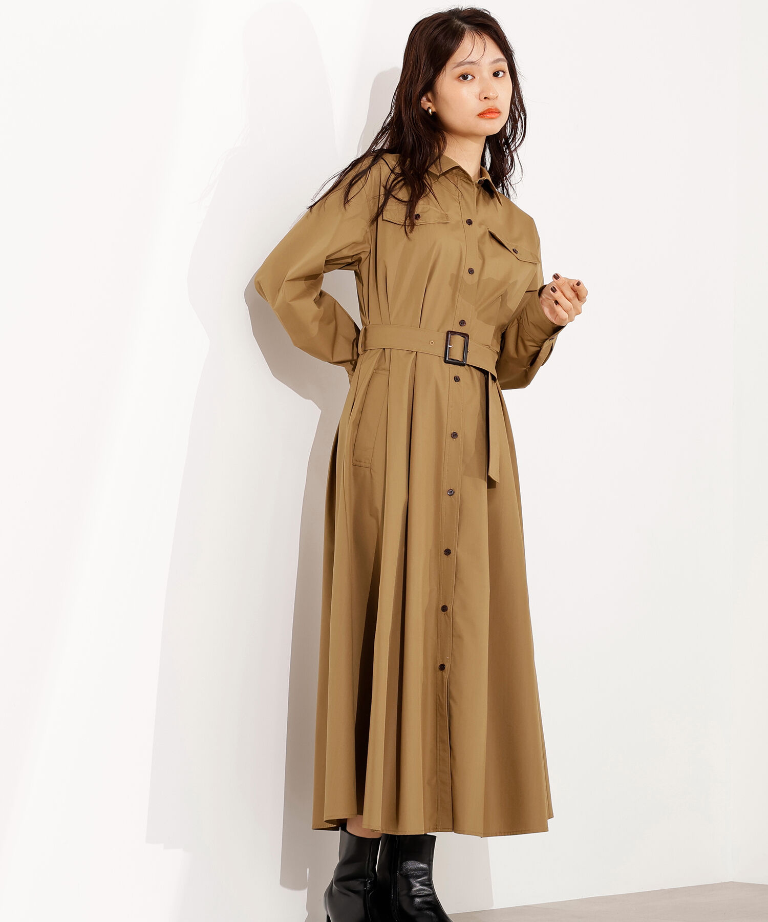  「タック入りシャツワンピース」|ワンピース|