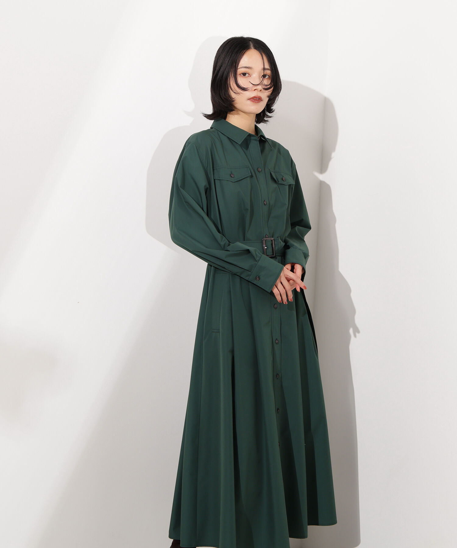  「タック入りシャツワンピース」|ワンピース|