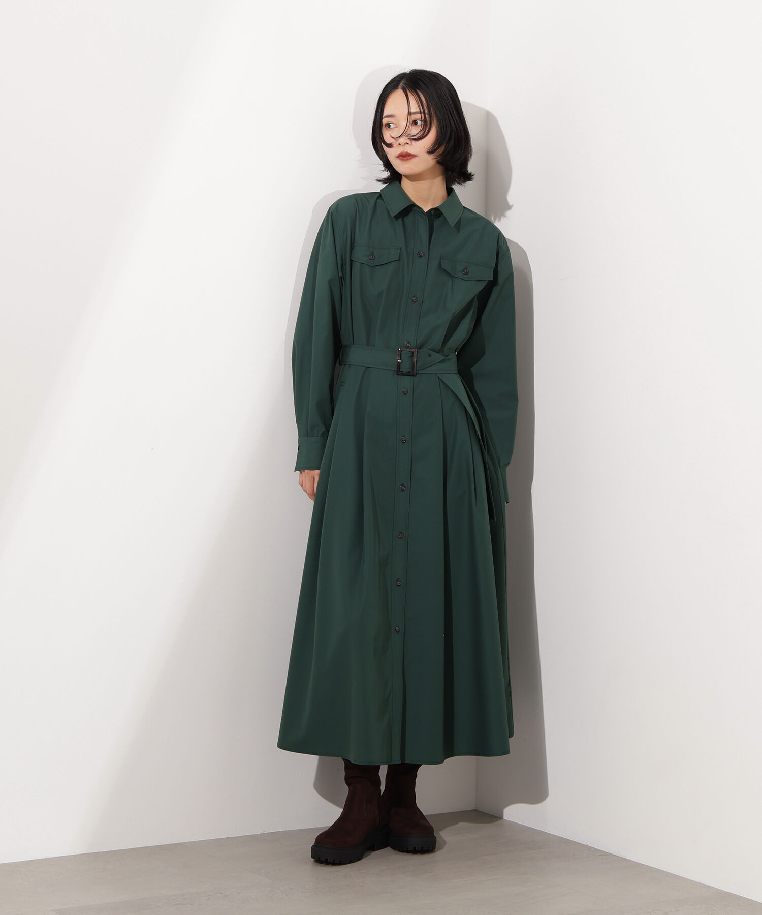  「タック入りシャツワンピース」|ワンピース|