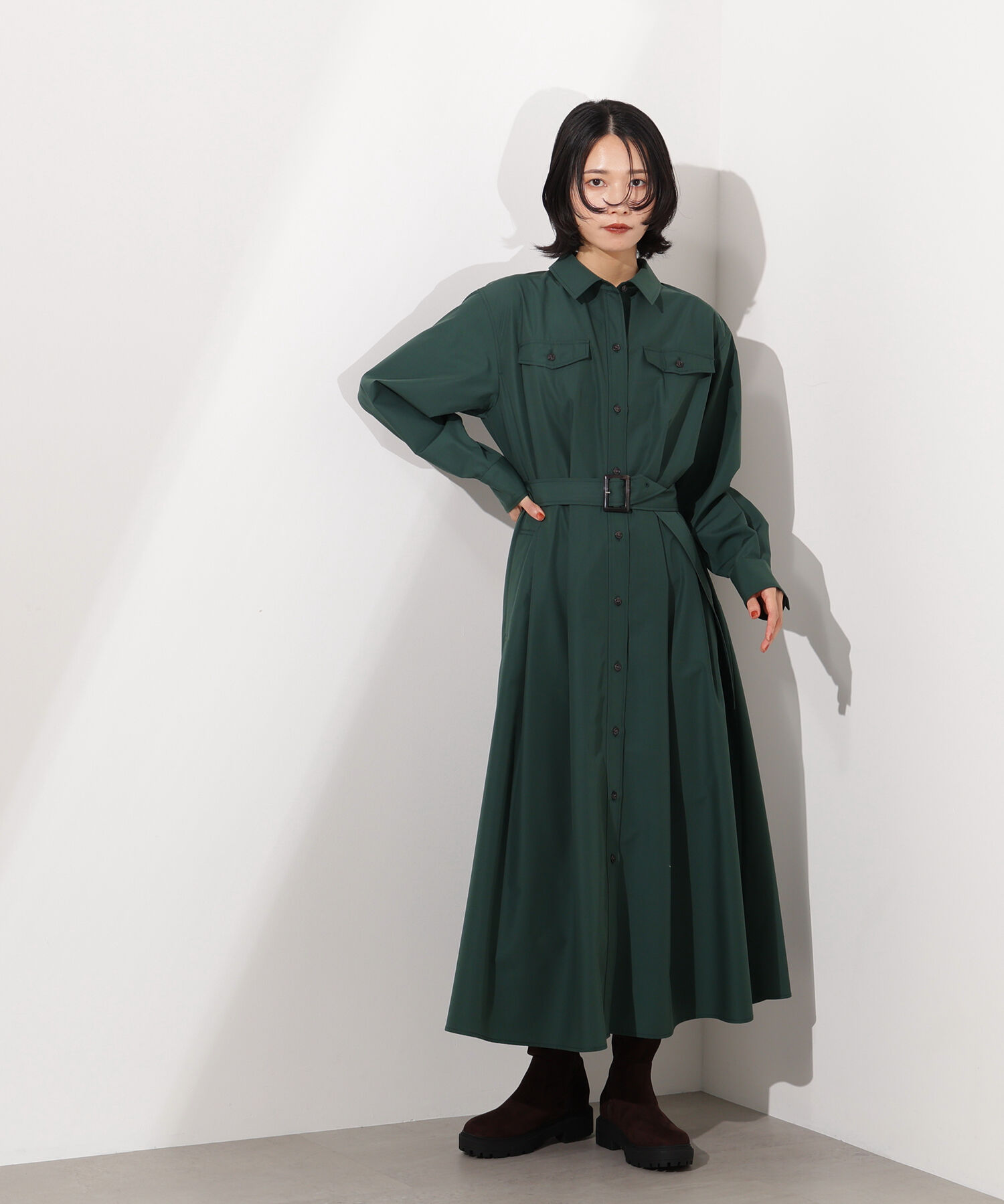  「タック入りシャツワンピース」|ワンピース|