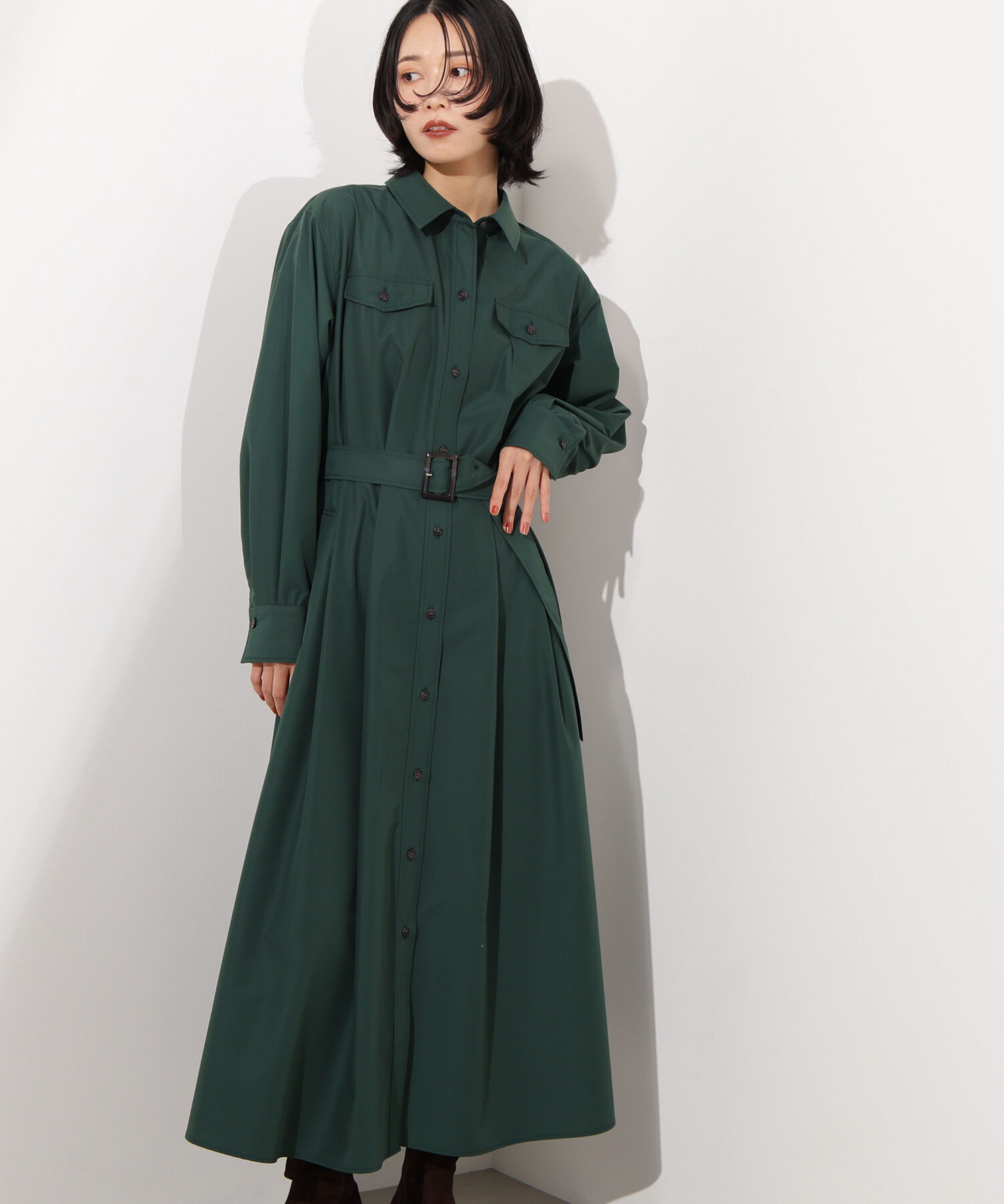  「タック入りシャツワンピース」|ワンピース|