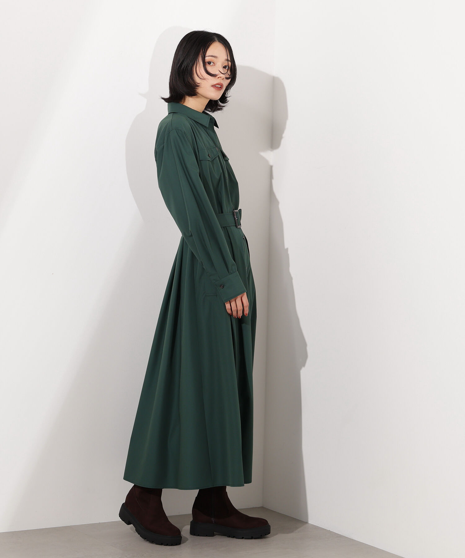  「タック入りシャツワンピース」|ワンピース|