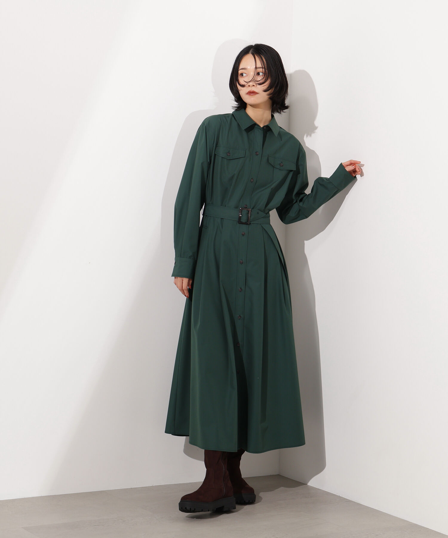  「タック入りシャツワンピース」|ワンピース|