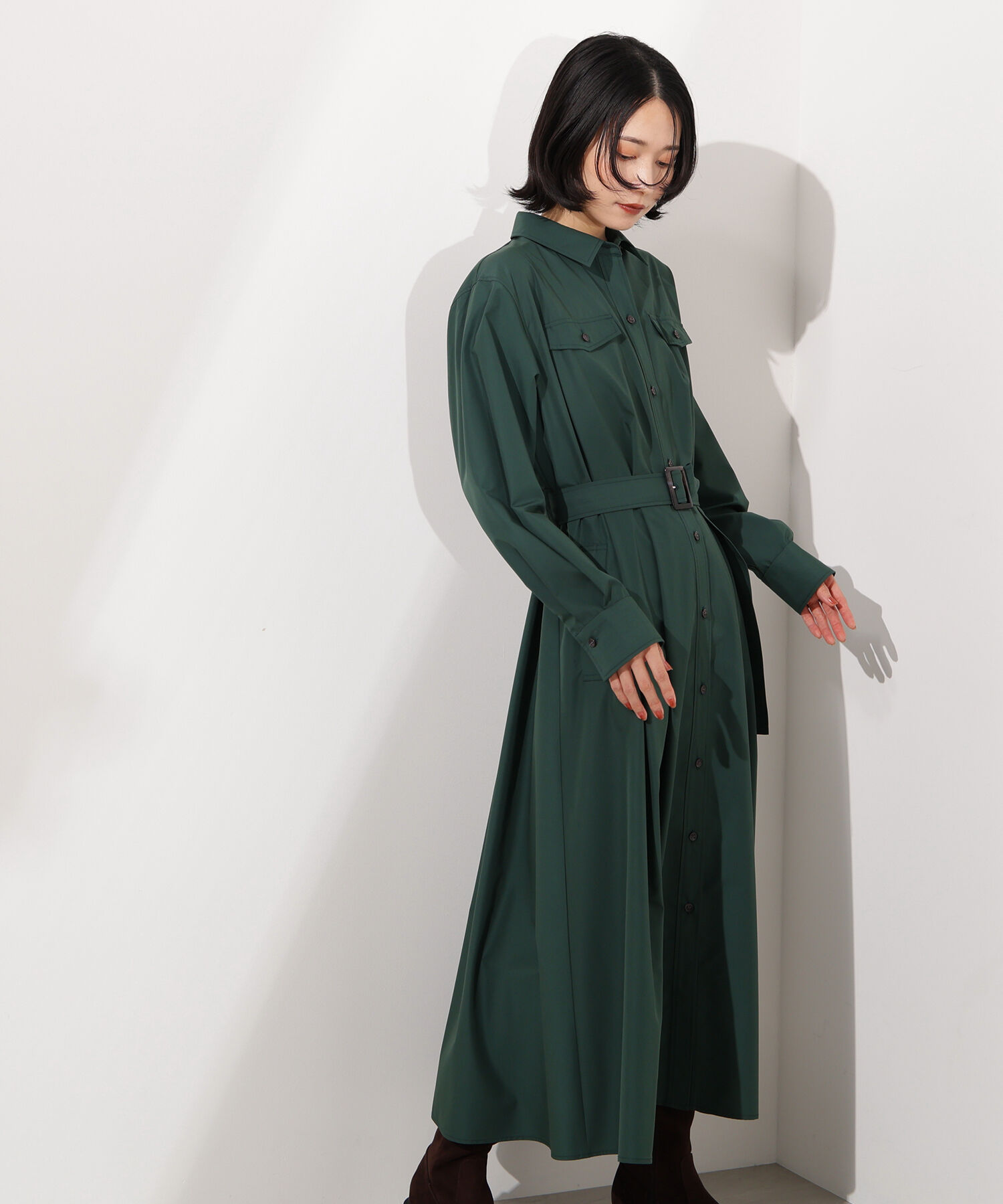  「タック入りシャツワンピース」|ワンピース|