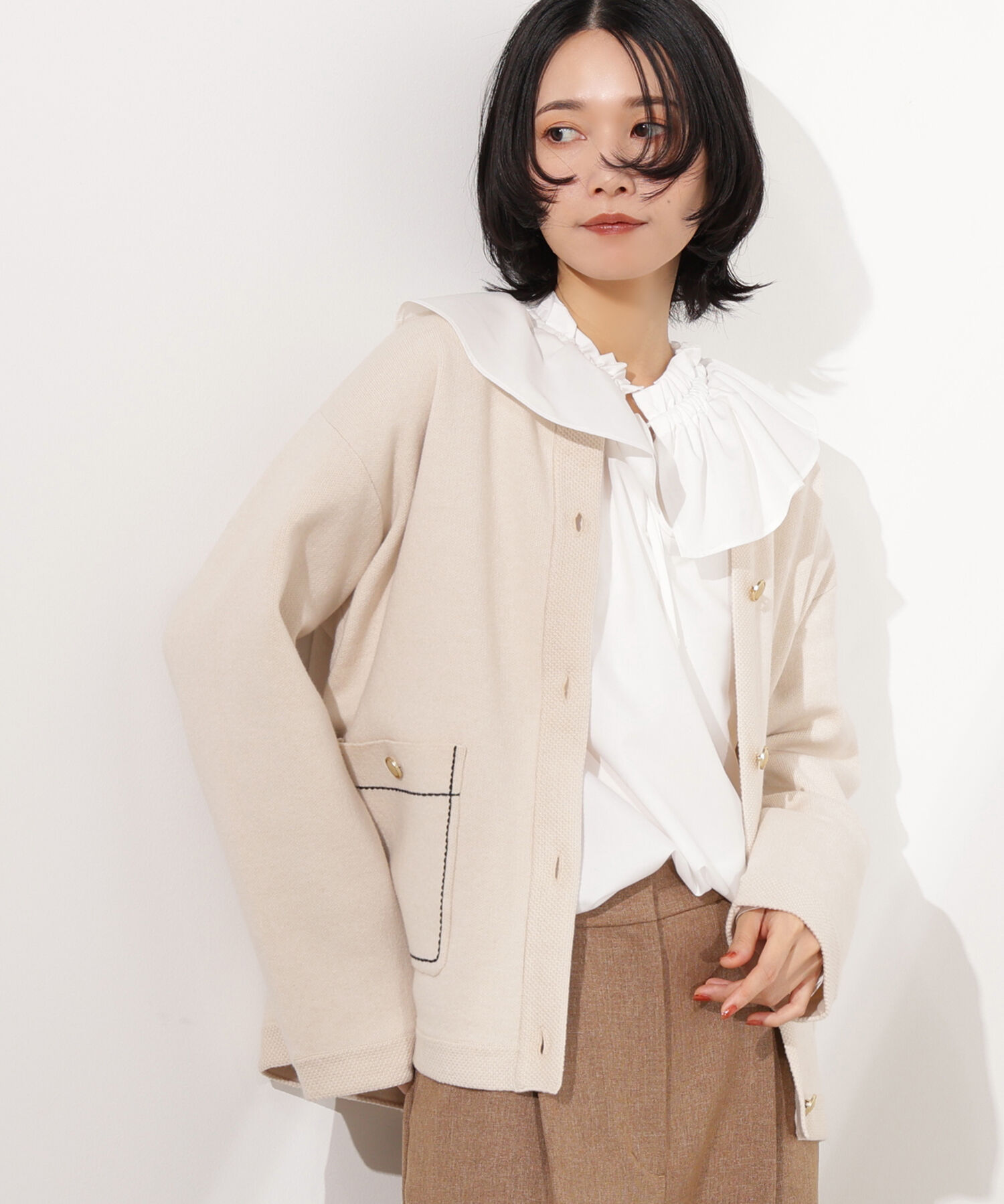  「ミドル丈ニットジャケット」|ニット・セーター|