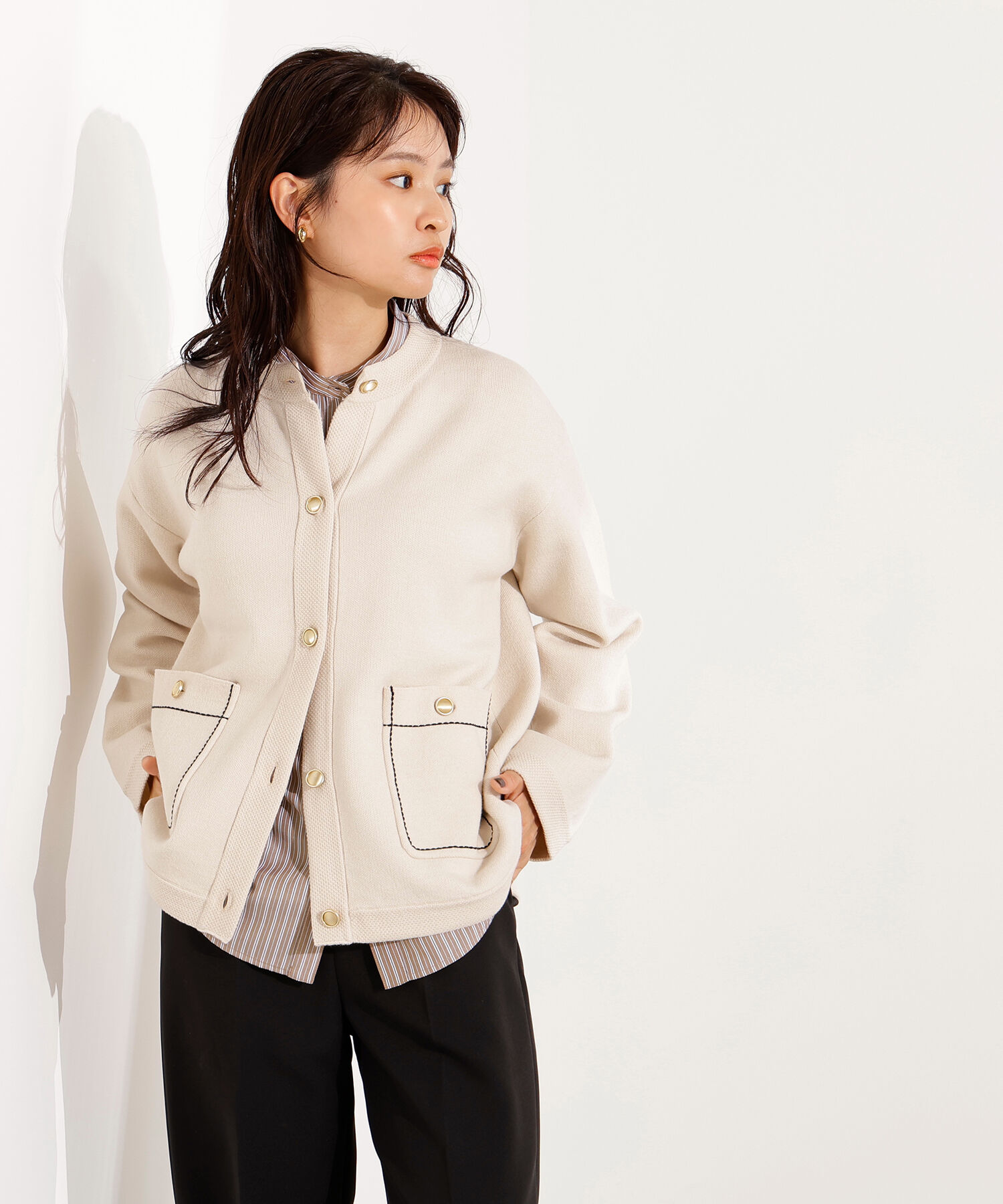  「ミドル丈ニットジャケット」|ニット・セーター|