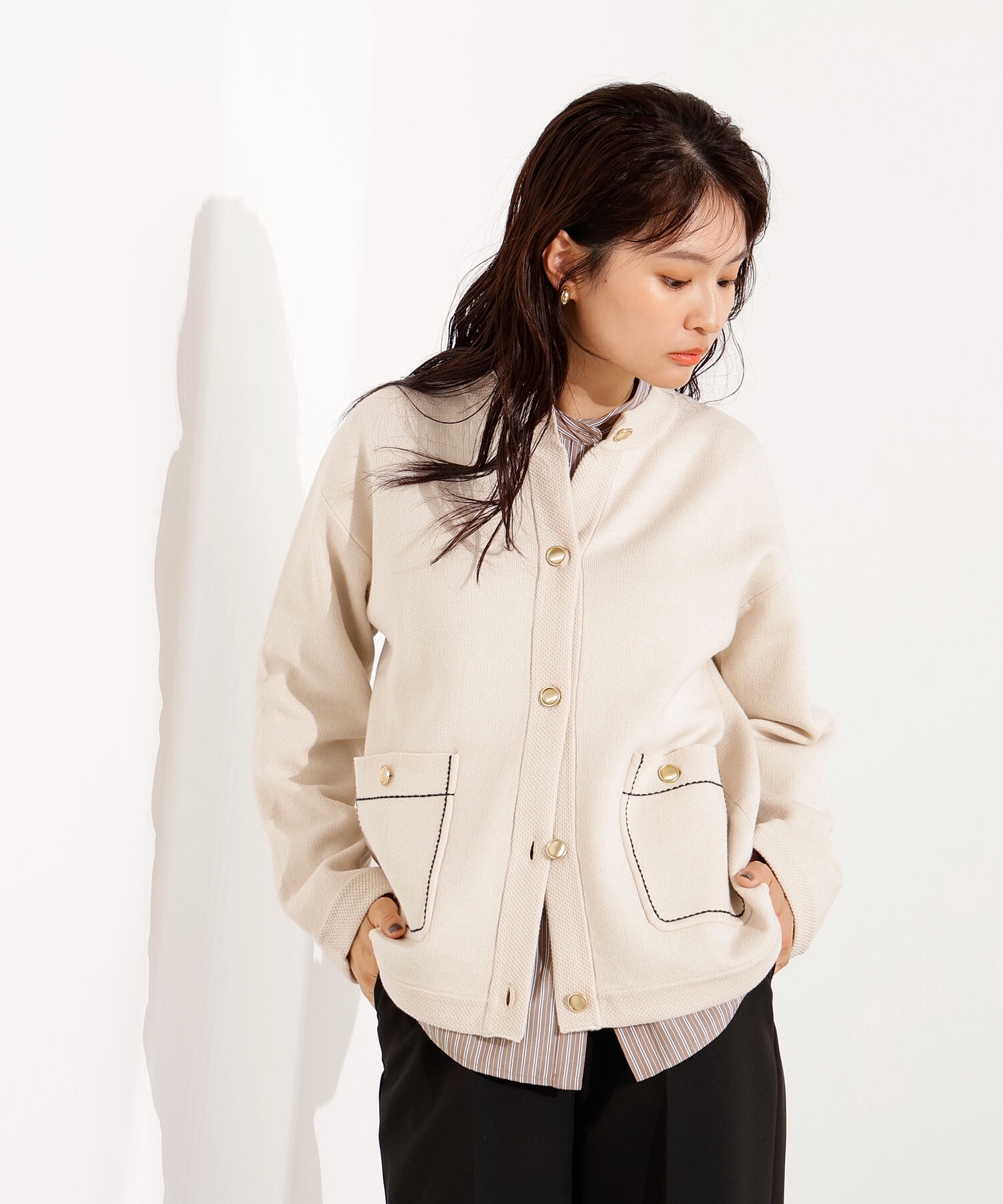  「ミドル丈ニットジャケット」|ニット・セーター|