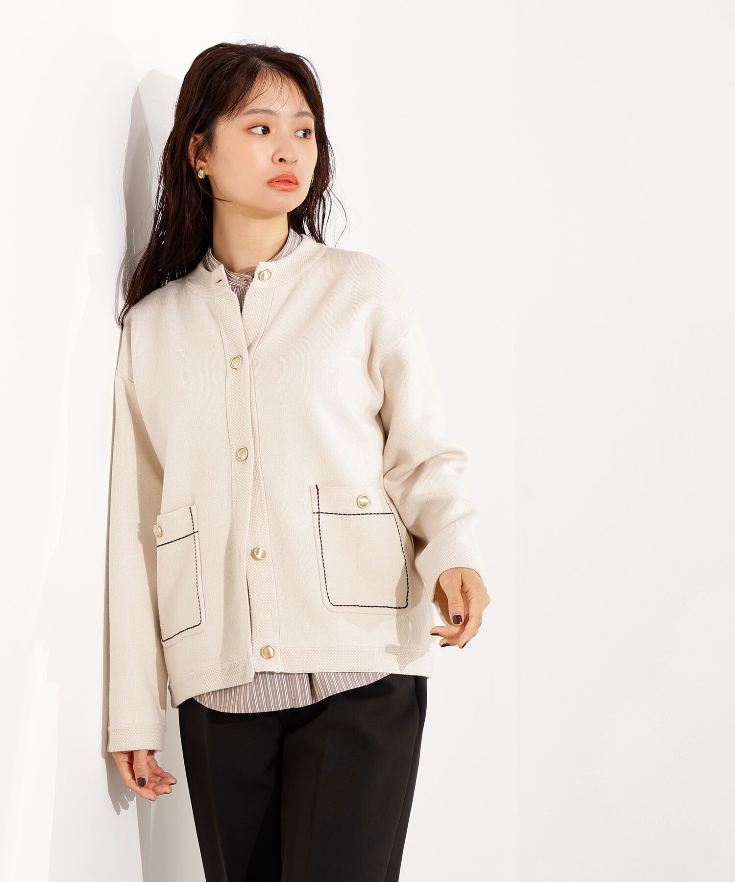  「ミドル丈ニットジャケット」|ニット・セーター|