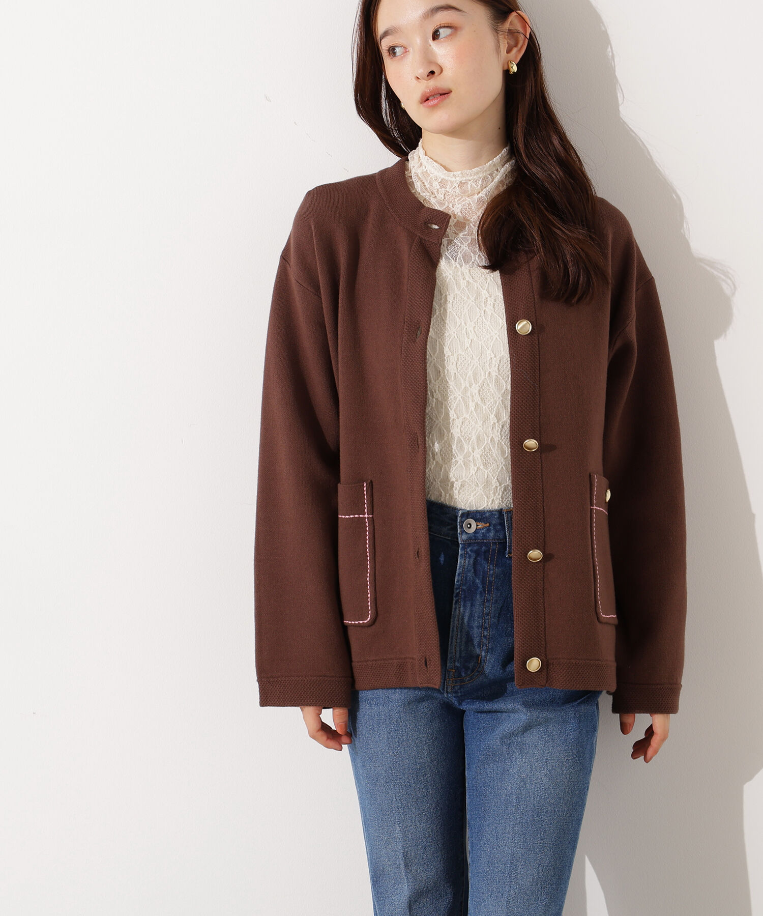  「ミドル丈ニットジャケット」|ニット・セーター|