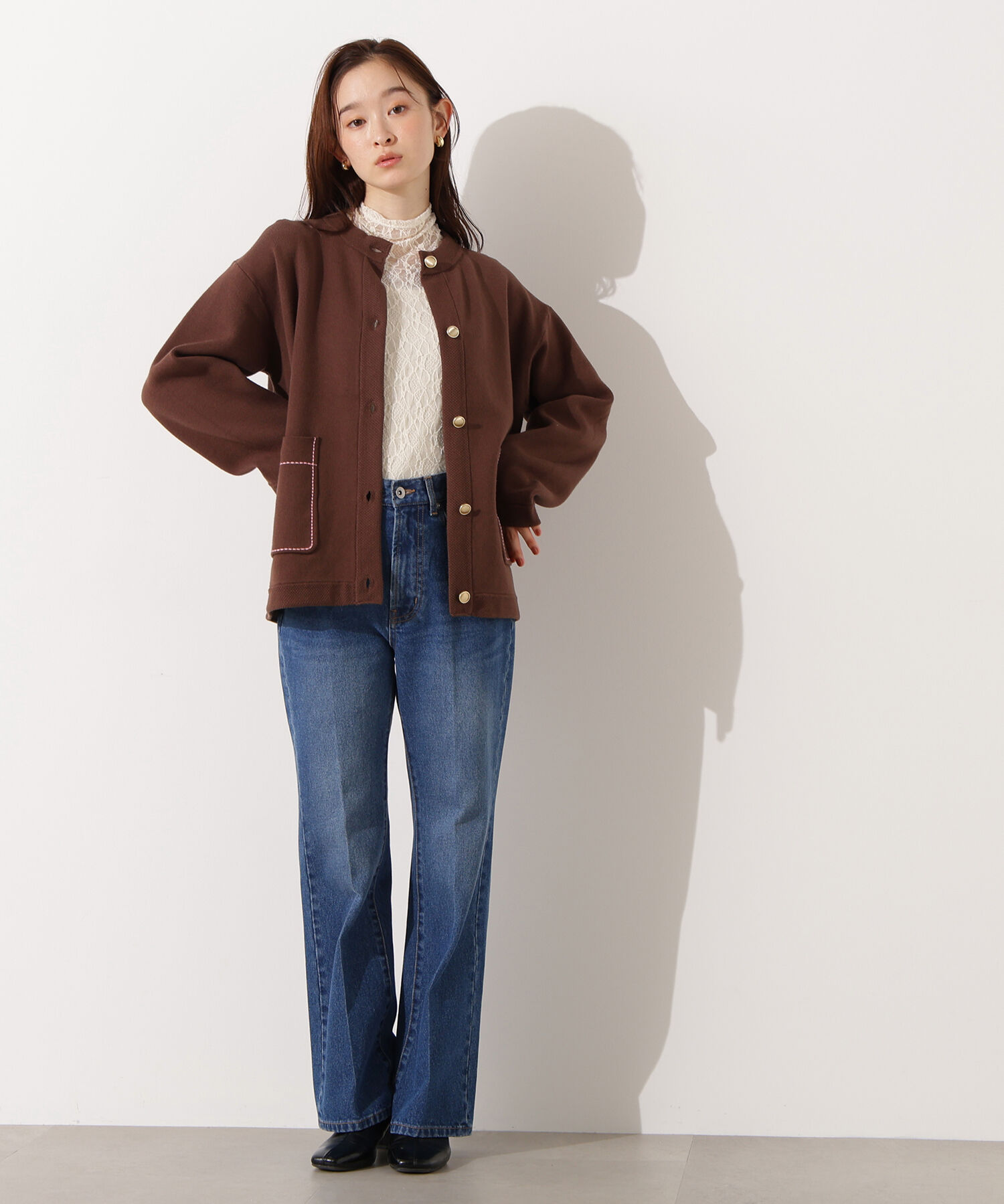  「ミドル丈ニットジャケット」|ニット・セーター|