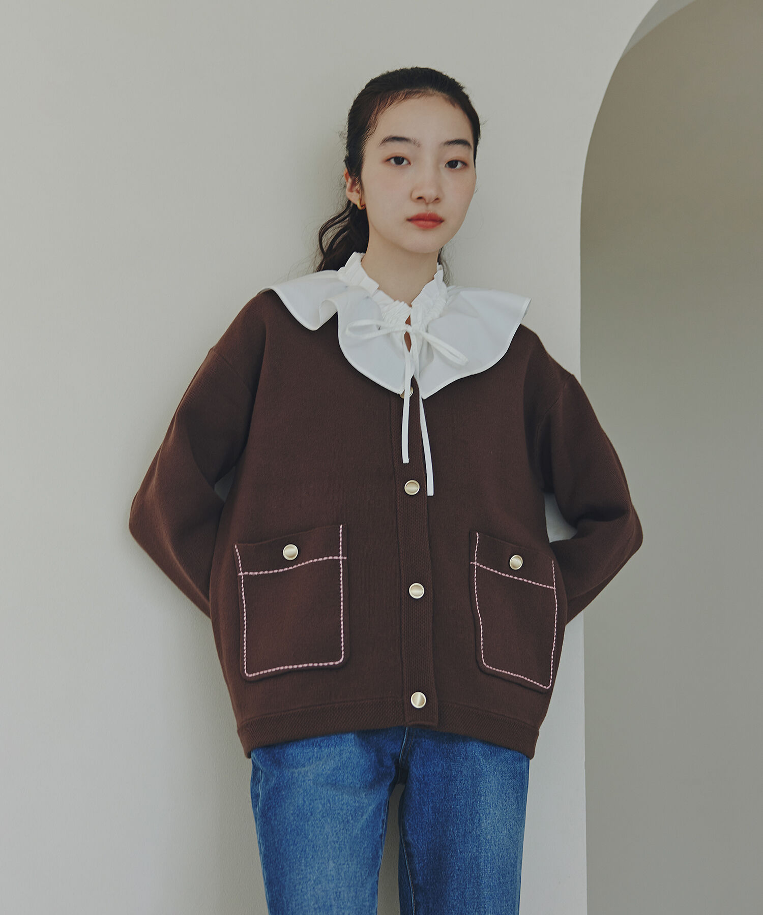  「ミドル丈ニットジャケット」|ニット・セーター|