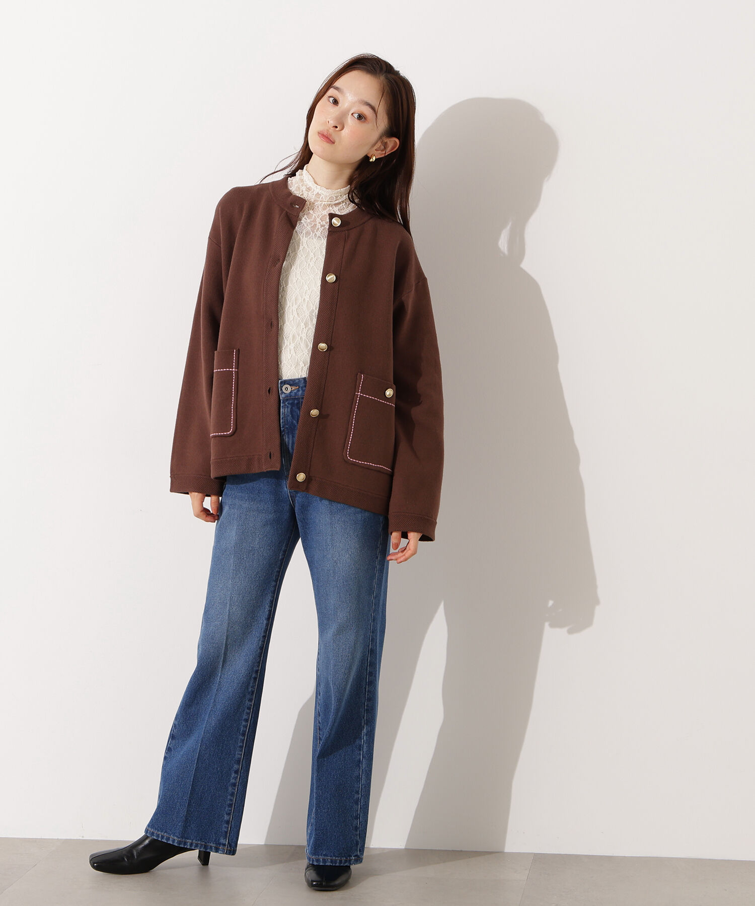  「ミドル丈ニットジャケット」|ニット・セーター|