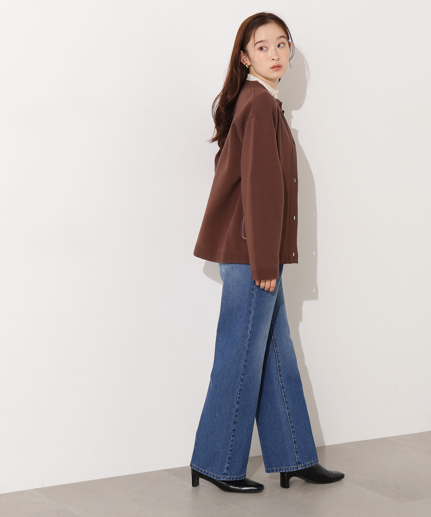  「ミドル丈ニットジャケット」|ニット・セーター|