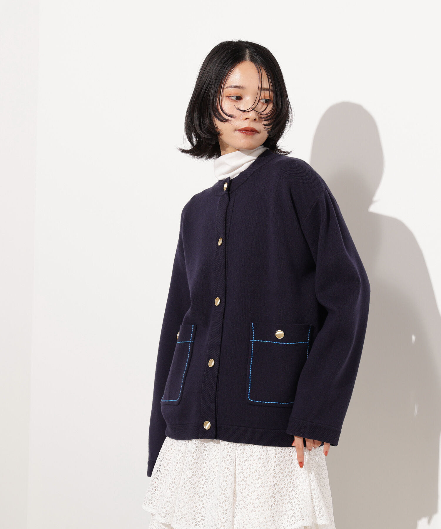  「ミドル丈ニットジャケット」|ニット・セーター|