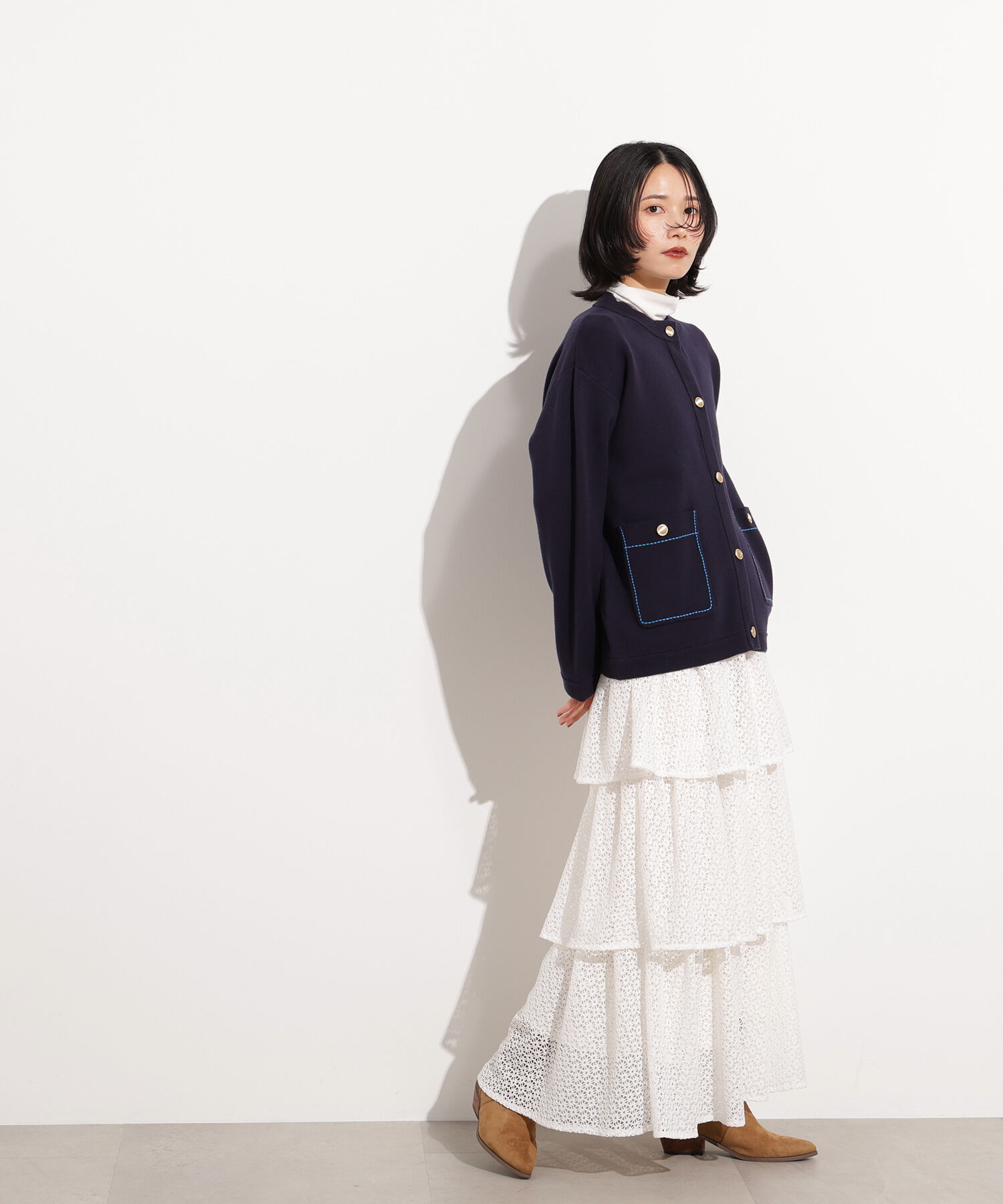  「ミドル丈ニットジャケット」|ニット・セーター|
