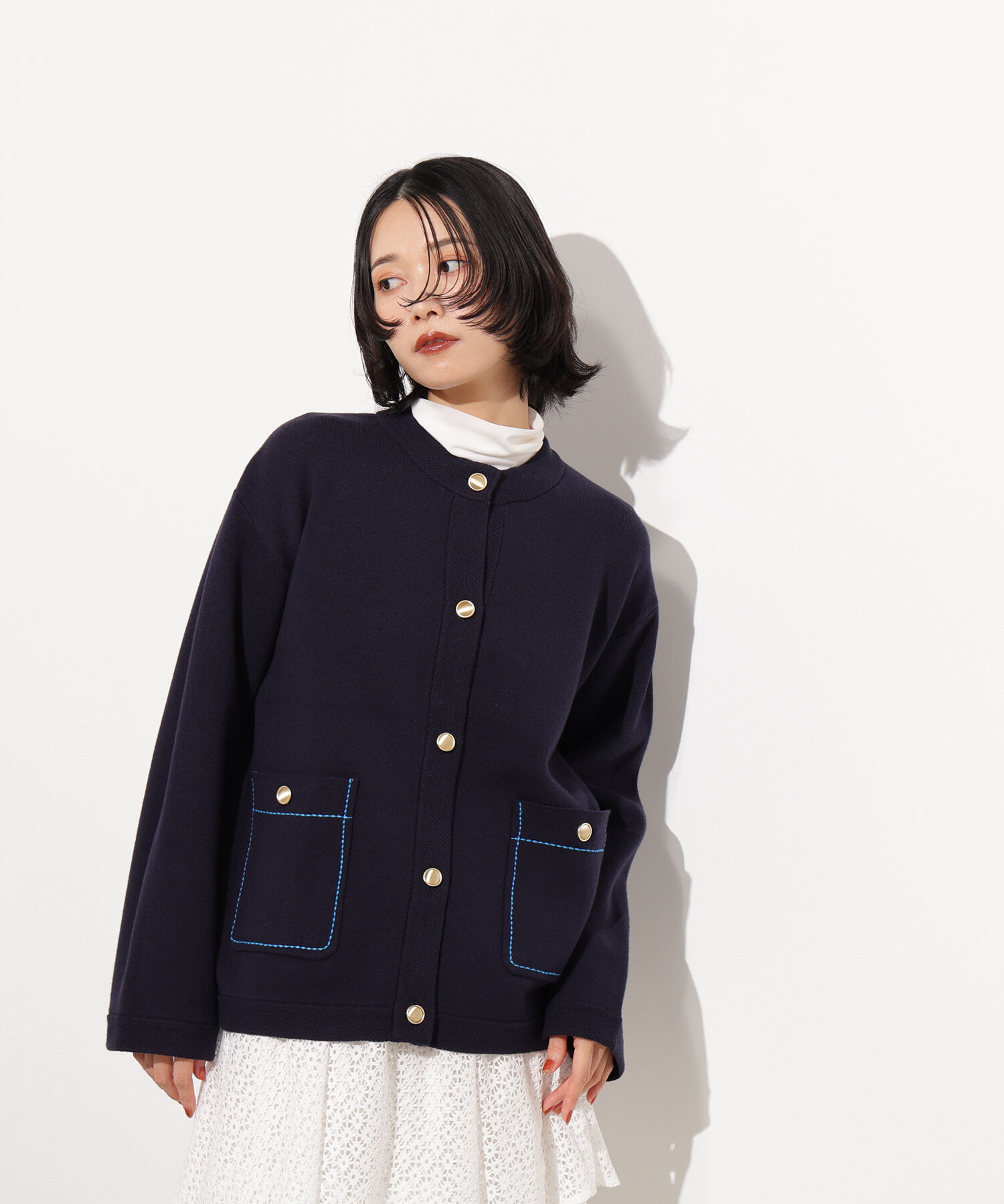  「ミドル丈ニットジャケット」|ニット・セーター|